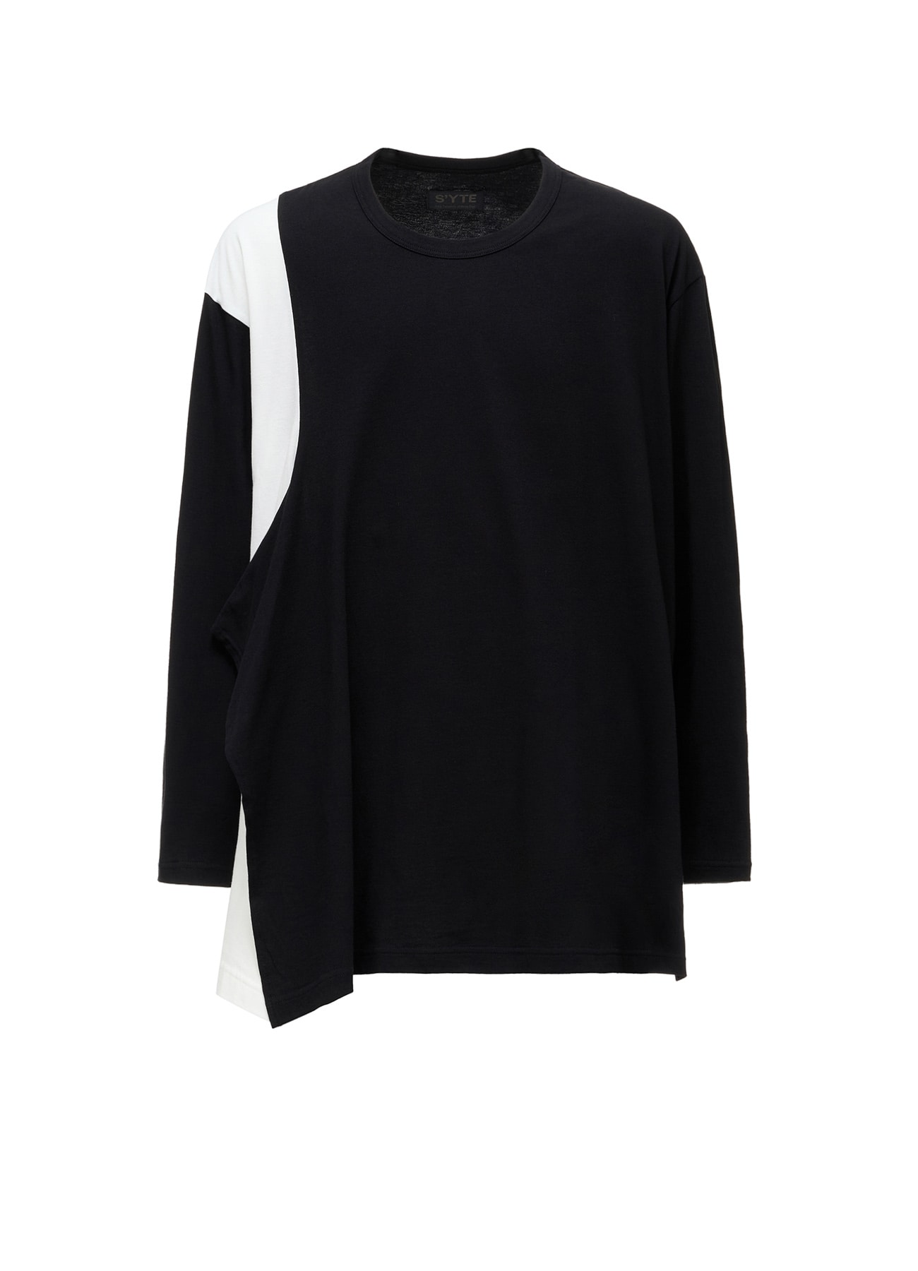 COTTON JERSEY FABRIC SWITCH L/S DRAPED T-SHIRT