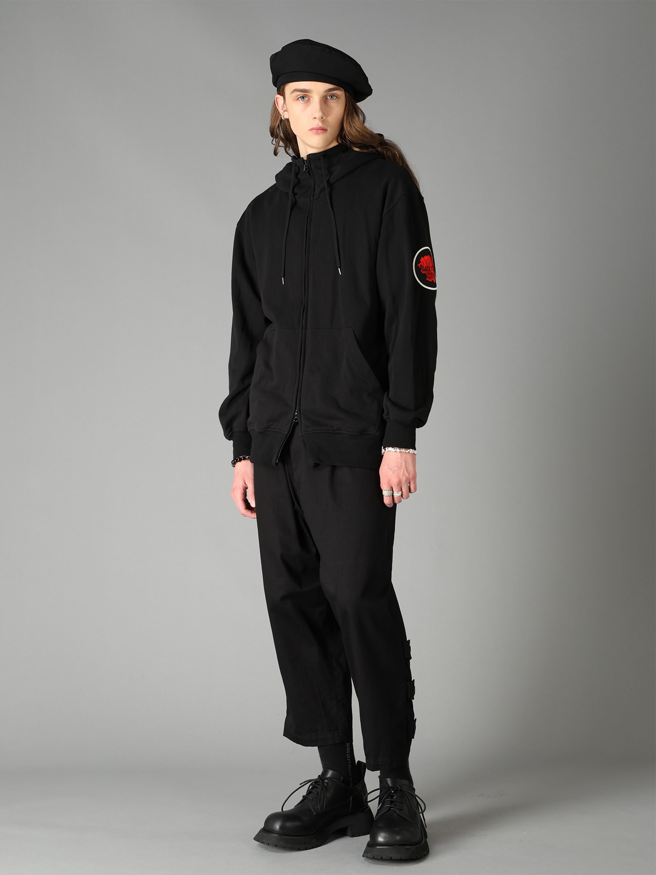 30/10  COTTON GAUZE FLEECE ROSE PATCH ZIP-UP HOODIE
