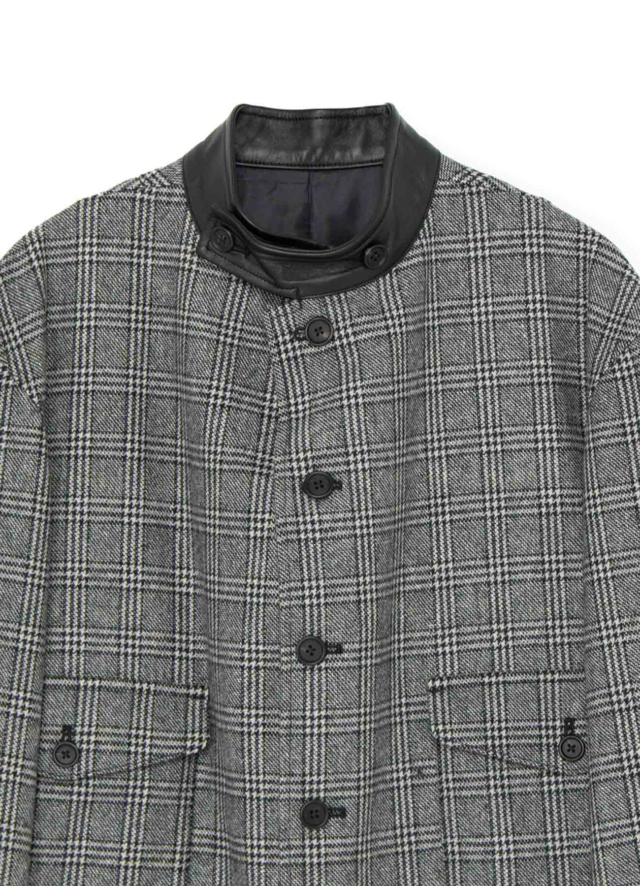 GLEN CHECK× LEATHER STANDCOLLAR BLOUSON(M Gray): S'YTE｜THE SHOP