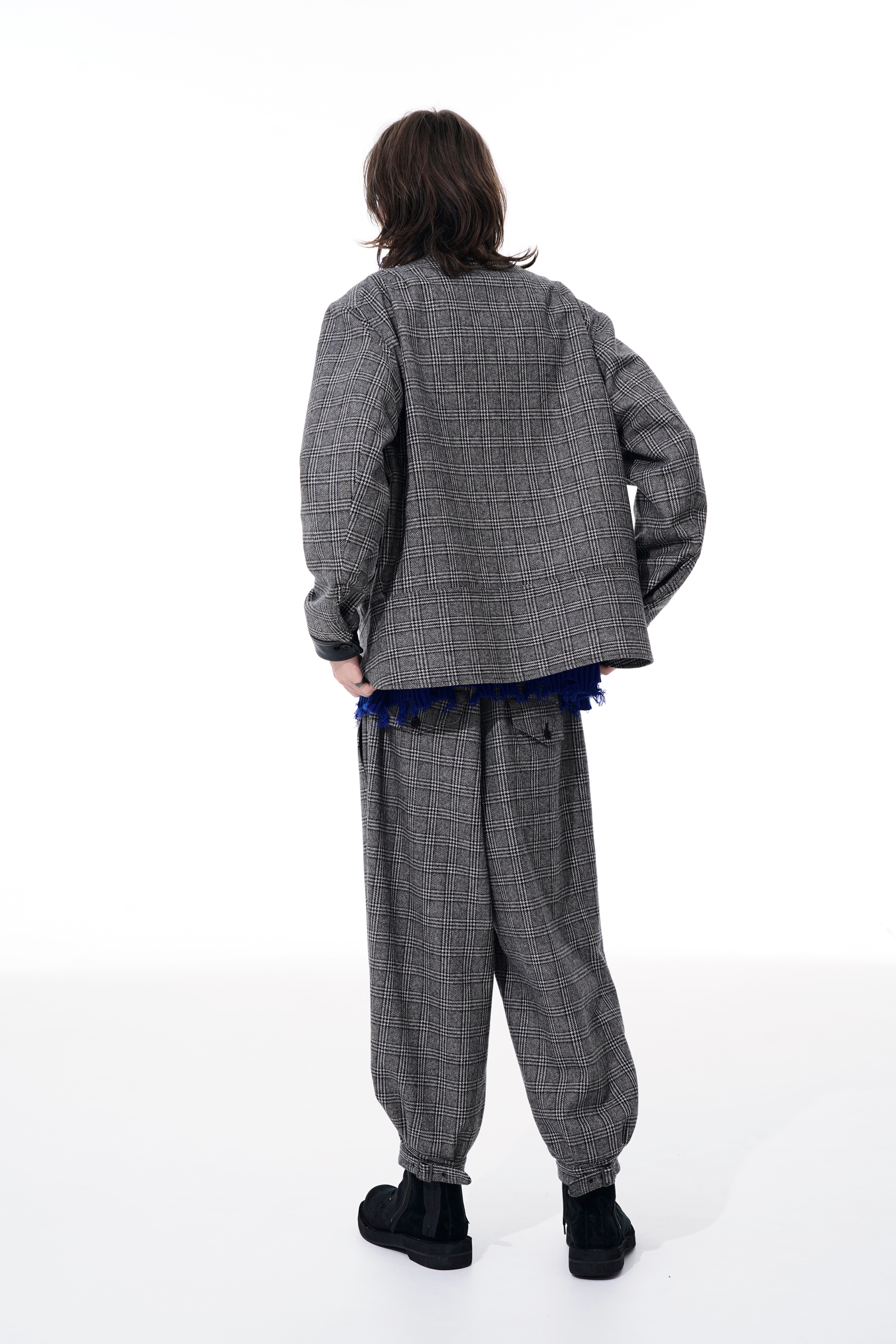 GLEN CHECK× LEATHER STANDCOLLAR BLOUSON(M Gray): S'YTE｜THE SHOP