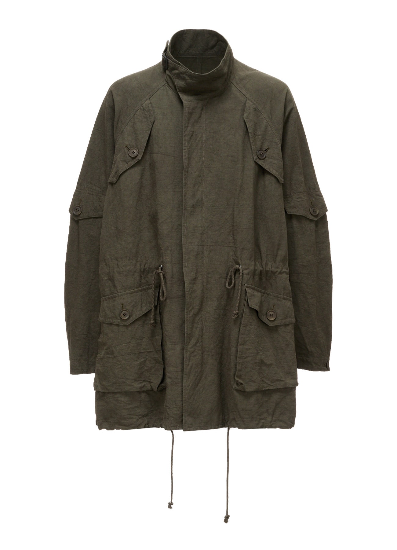COTTON LINEN TWILL RAGLAN STAND COLLAR UTILITY BLOUSON