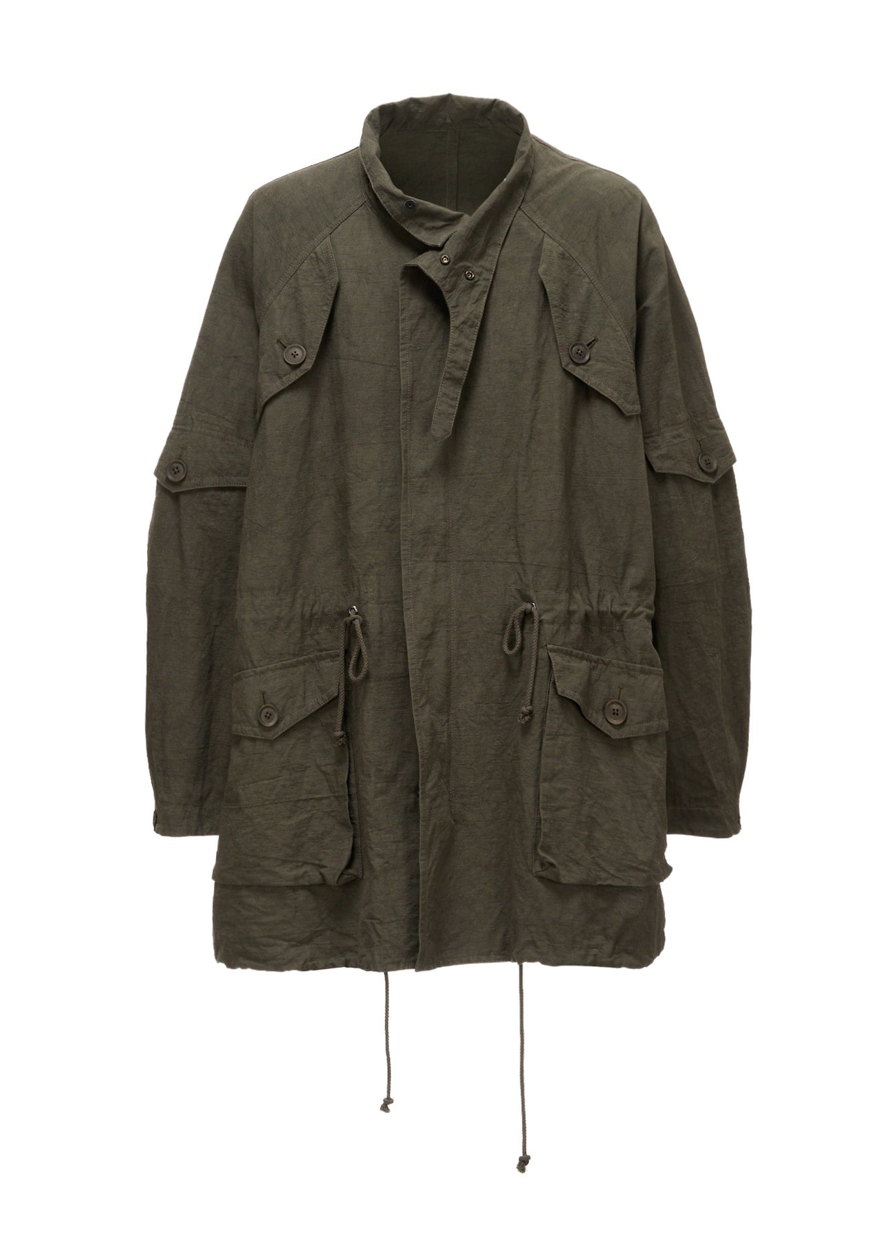COTTON LINEN TWILL RAGLAN STAND COLLAR UTILITY BLOUSON