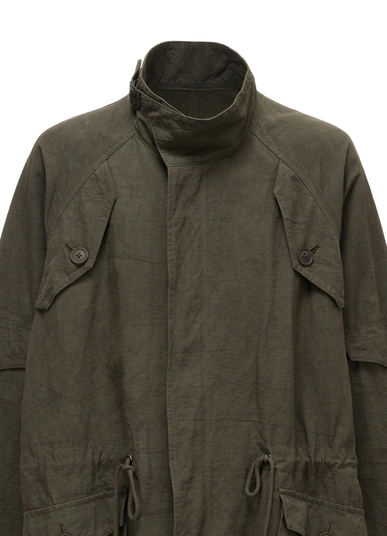 COTTON LINEN TWILL RAGLAN STAND COLLAR UTILITY BLOUSON