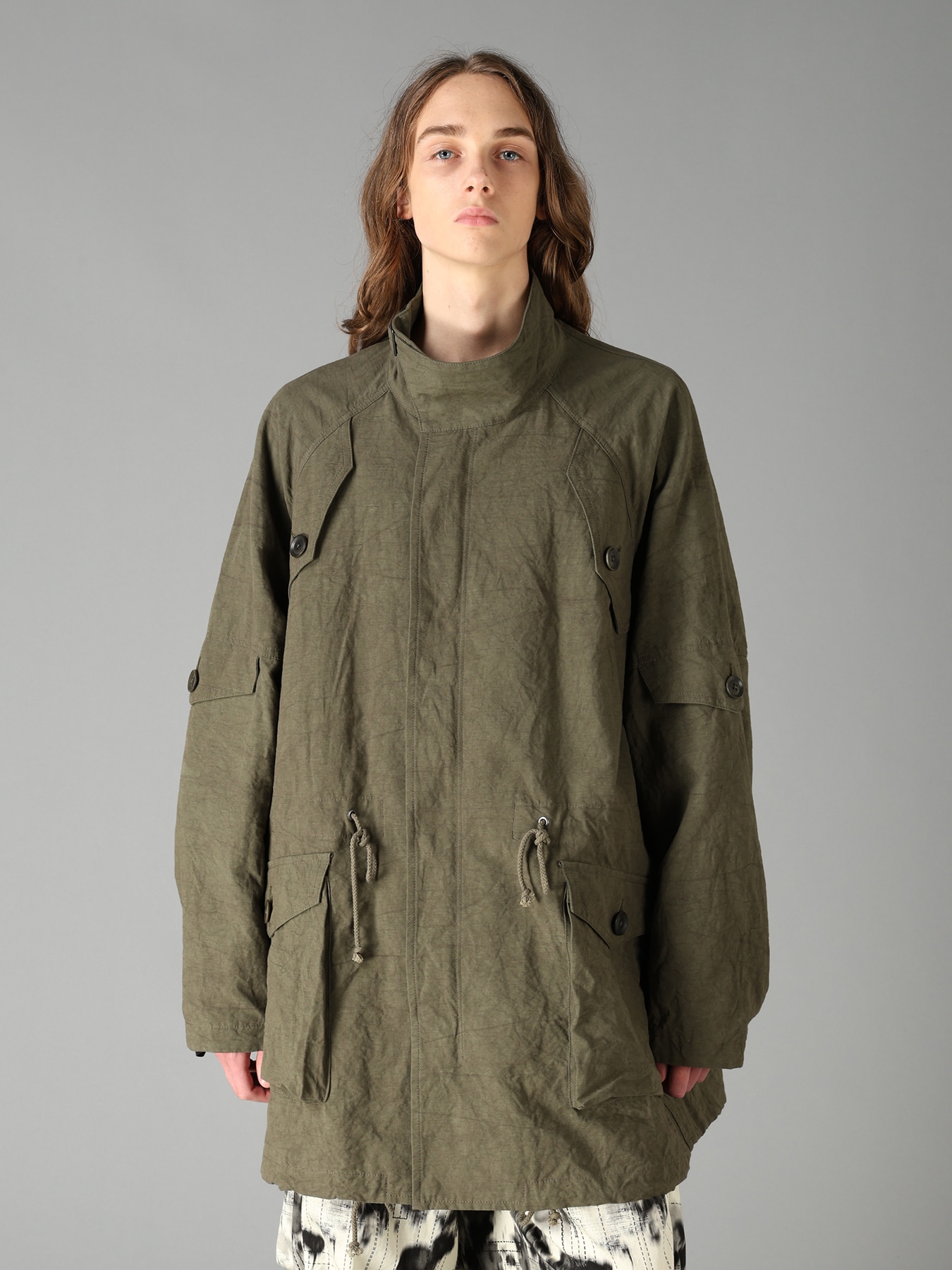 COTTON LINEN TWILL RAGLAN STAND COLLAR UTILITY BLOUSON
