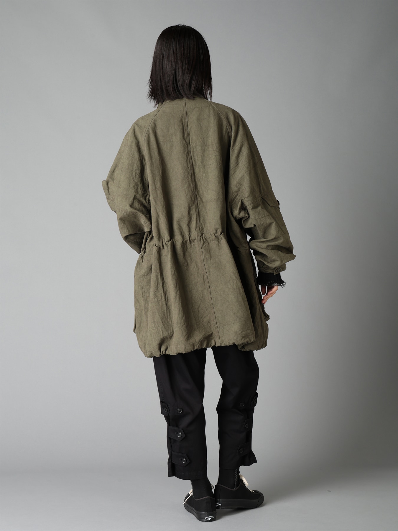 COTTON LINEN TWILL RAGLAN STAND COLLAR UTILITY BLOUSON