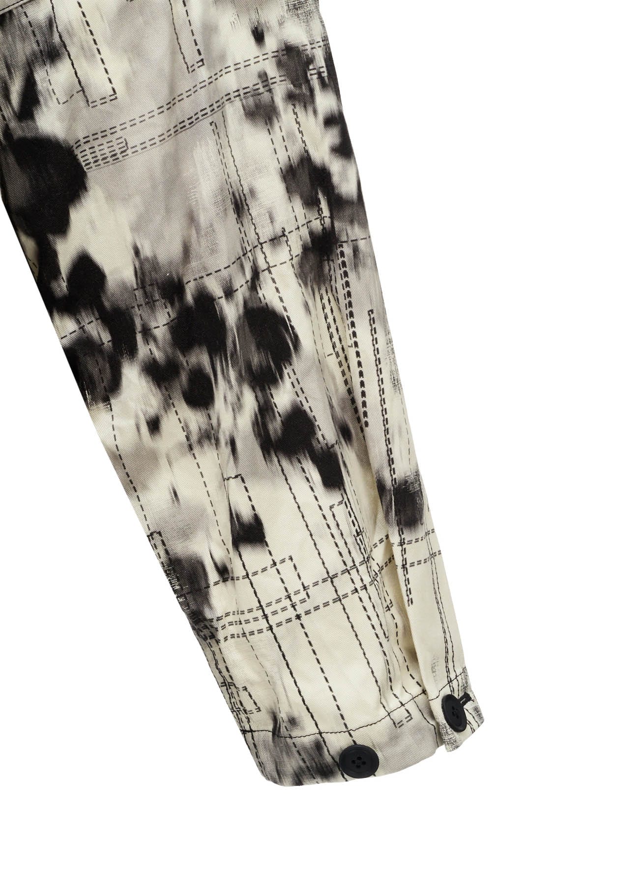 INK-WASH PRINTED RAGLAN STAND COLLAR UTILITY BLOUSON WITH DECORATIVE STITCH DETAILING