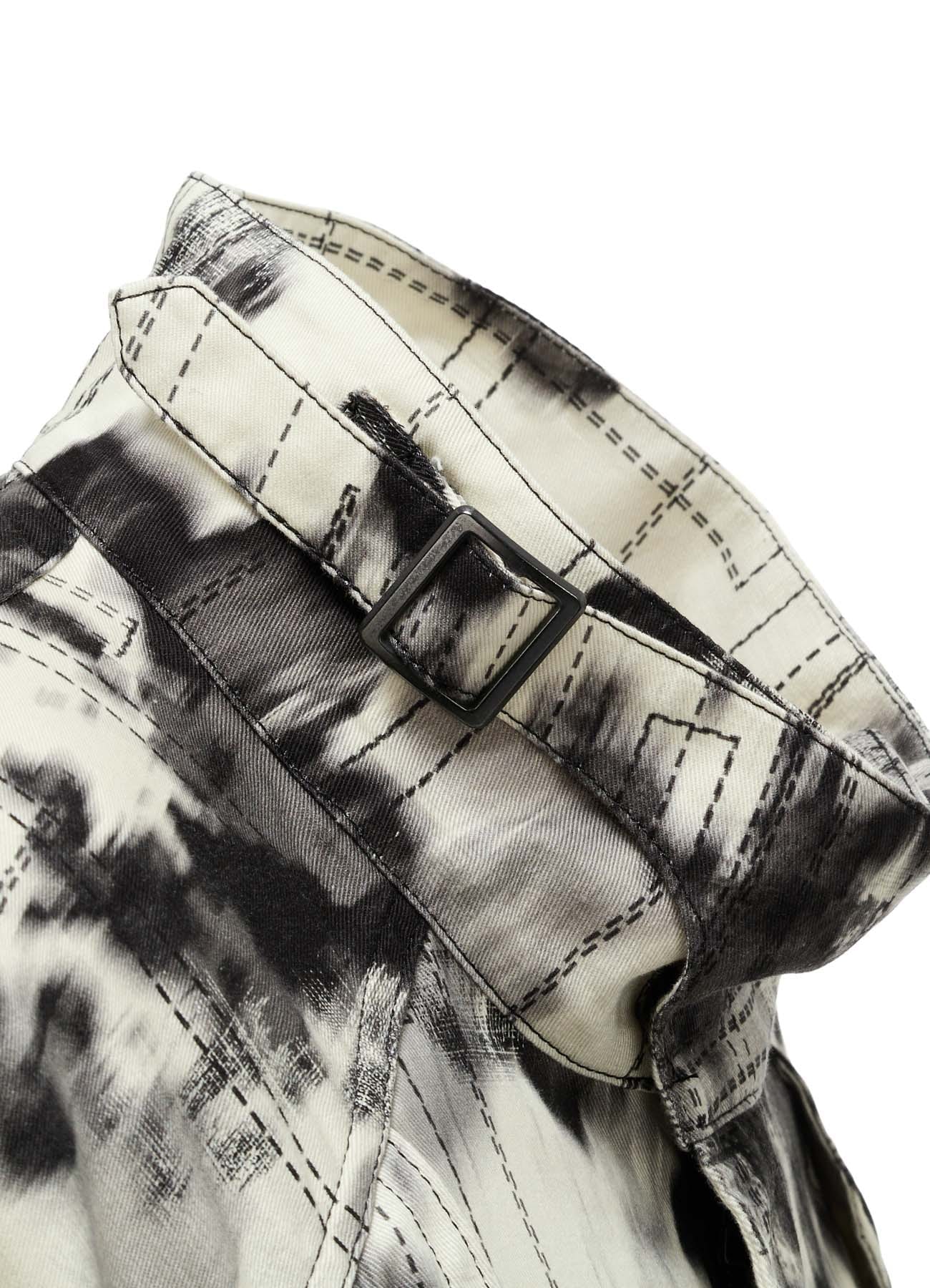 INK-WASH PRINTED RAGLAN STAND COLLAR UTILITY BLOUSON WITH DECORATIVE STITCH DETAILING