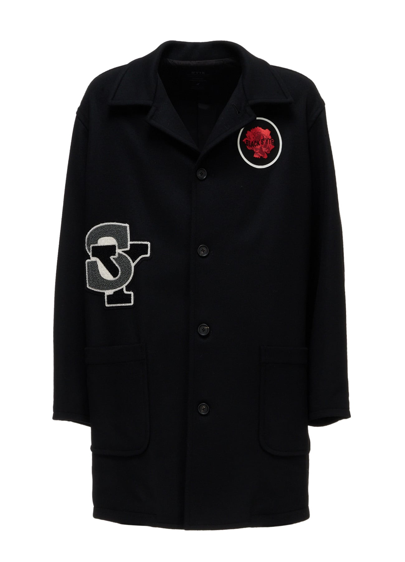 WOOL/CASHMERE PATCH OPEN COLLAR  LONG JACKET