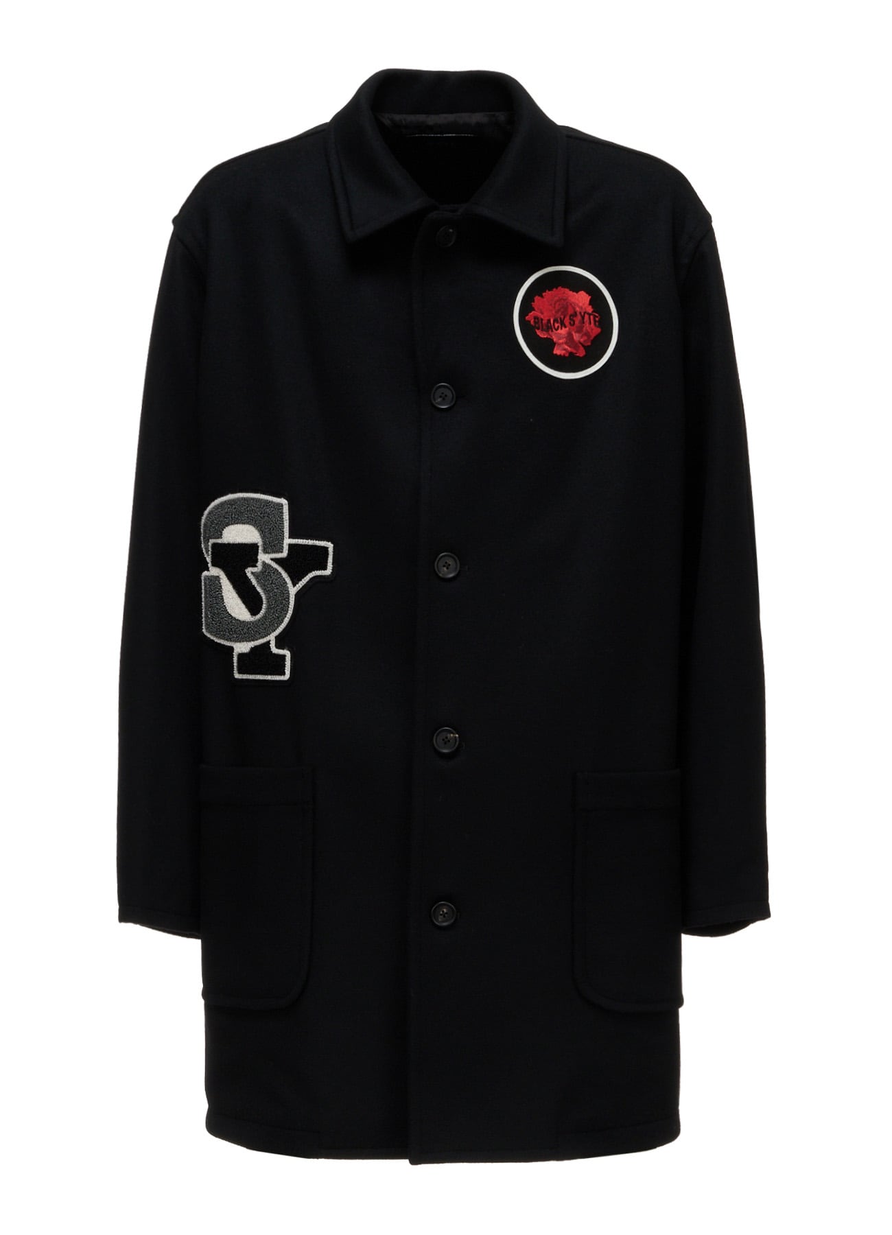 WOOL/CASHMERE PATCH OPEN COLLAR  LONG JACKET