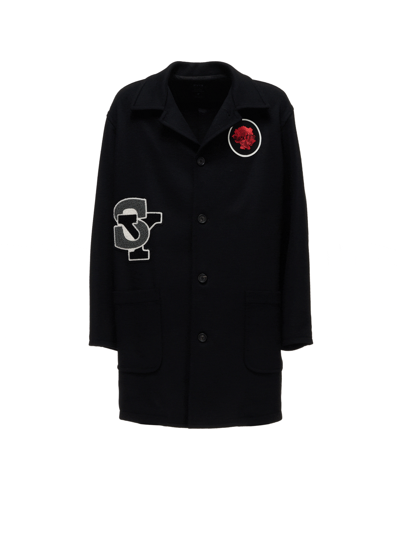 WOOL/CASHMERE PATCH OPEN COLLAR  LONG JACKET