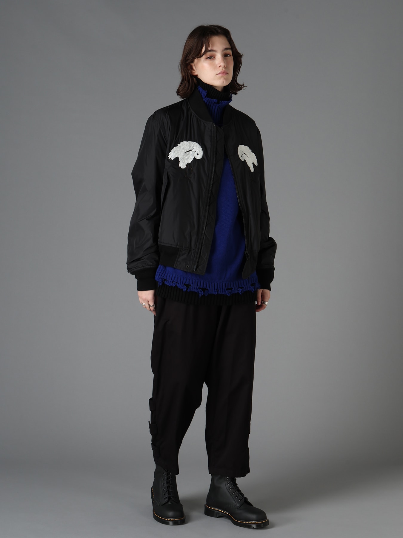 NYLON TWILL EMBROIDERY BOMBER JACKET