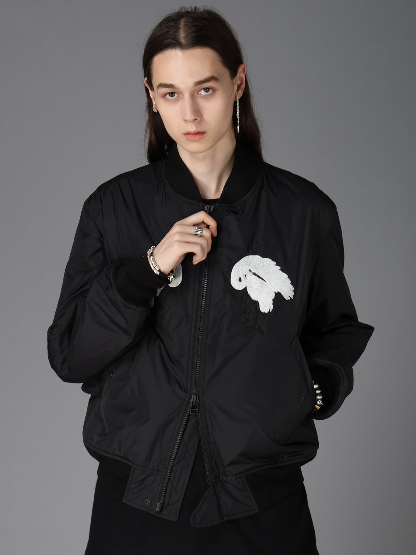 NYLON TWILL EMBROIDERY BOMBER JACKET