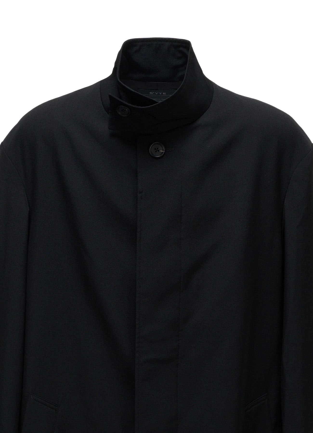 WASHER WOOL GABARDINE CONCEALED PLACKET STAND COLLAR COAT