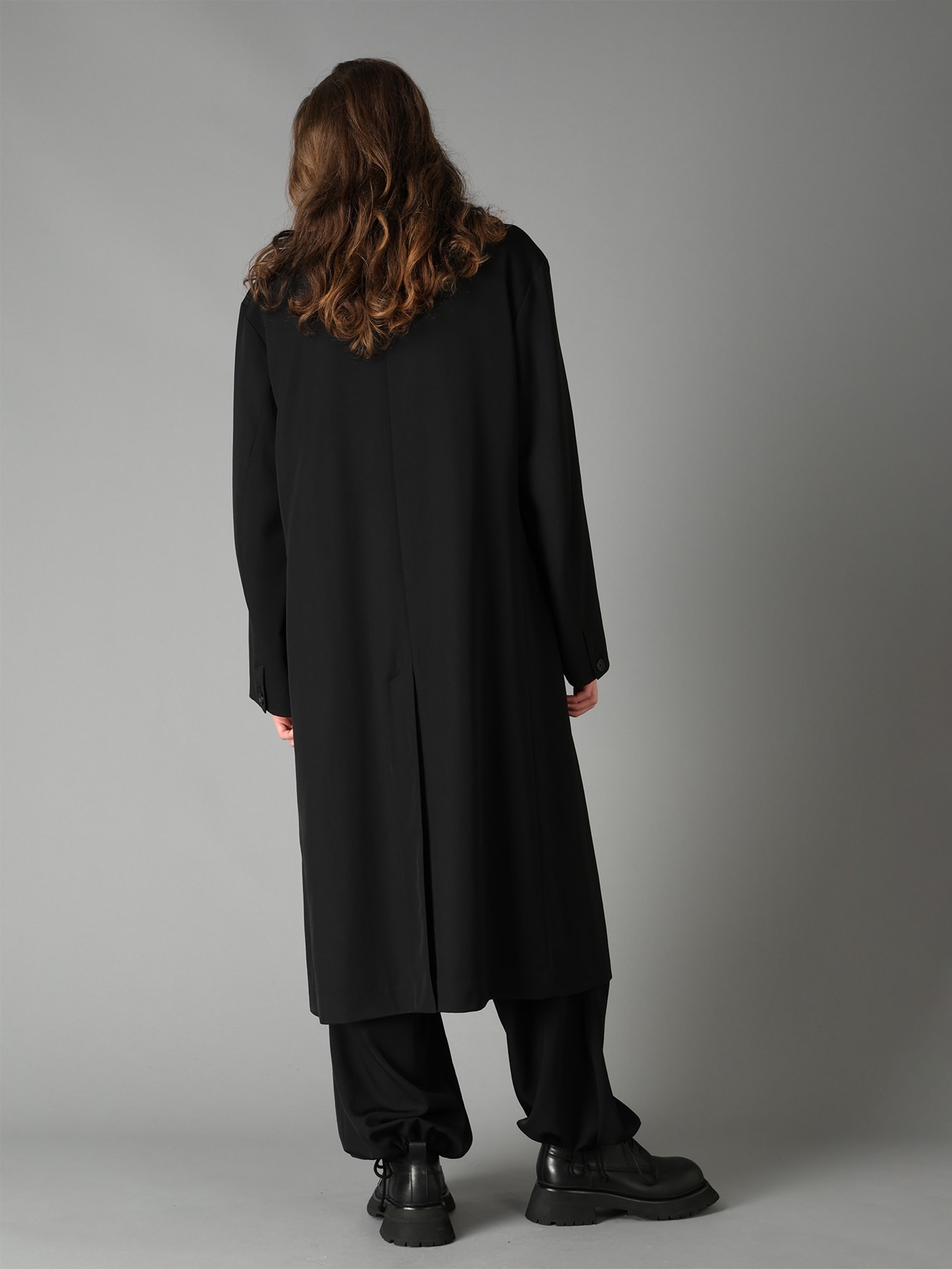 WASHER WOOL GABARDINE CONCEALED PLACKET STAND COLLAR COAT