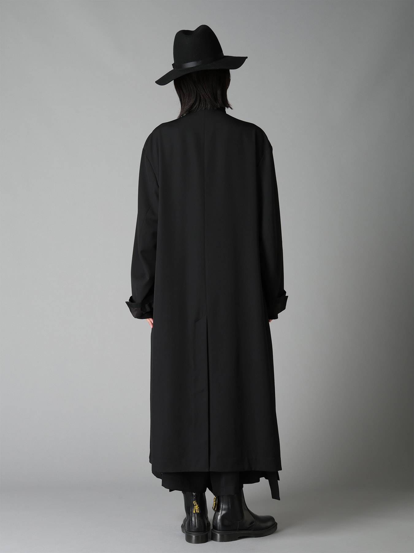 WASHER WOOL GABARDINE CONCEALED PLACKET STAND COLLAR COAT