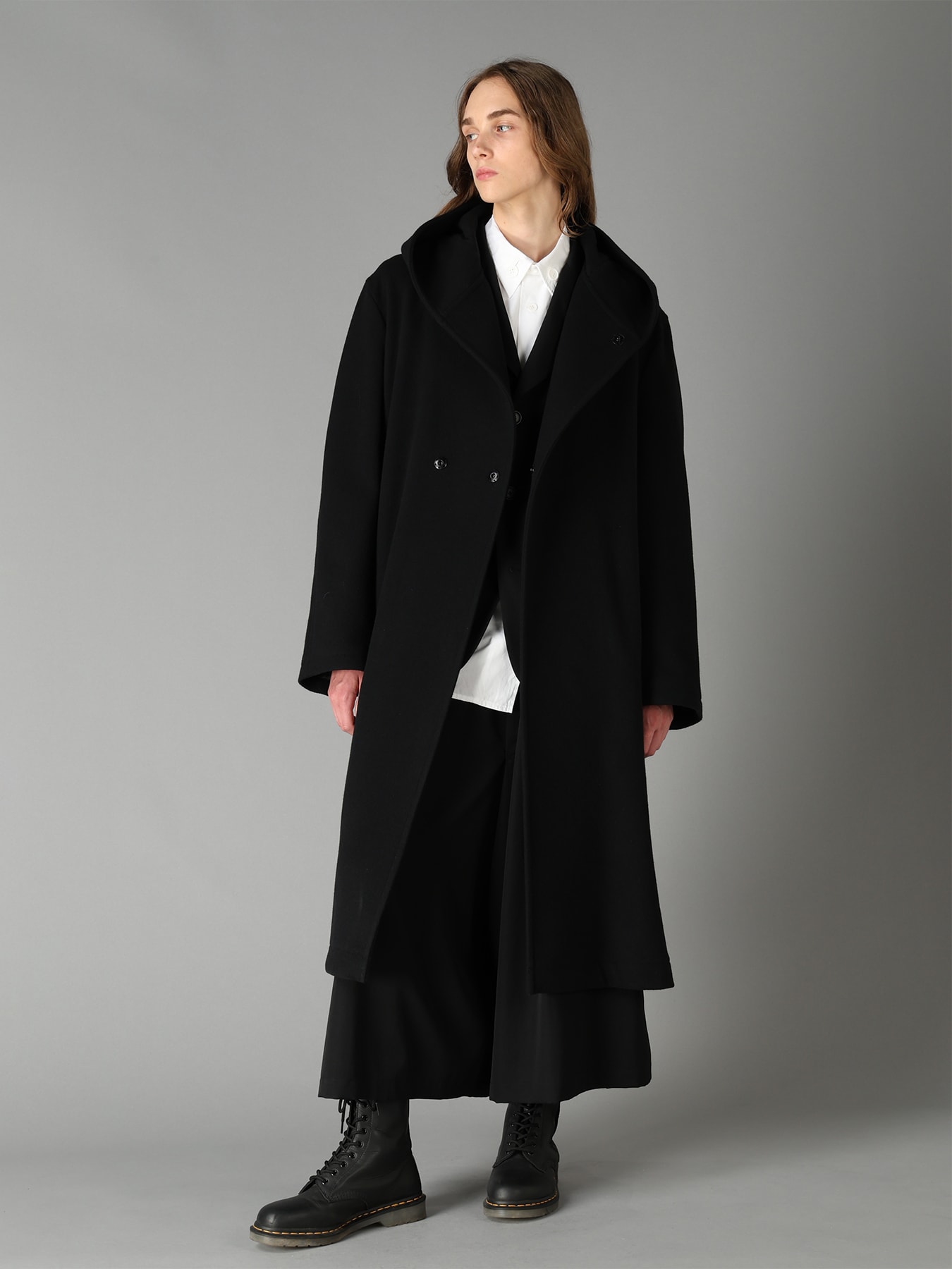 BRUSHED WOOL HOODED COAT