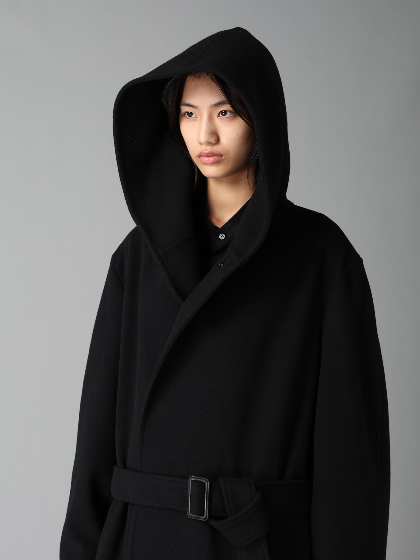 BRUSHED WOOL HOODED COAT