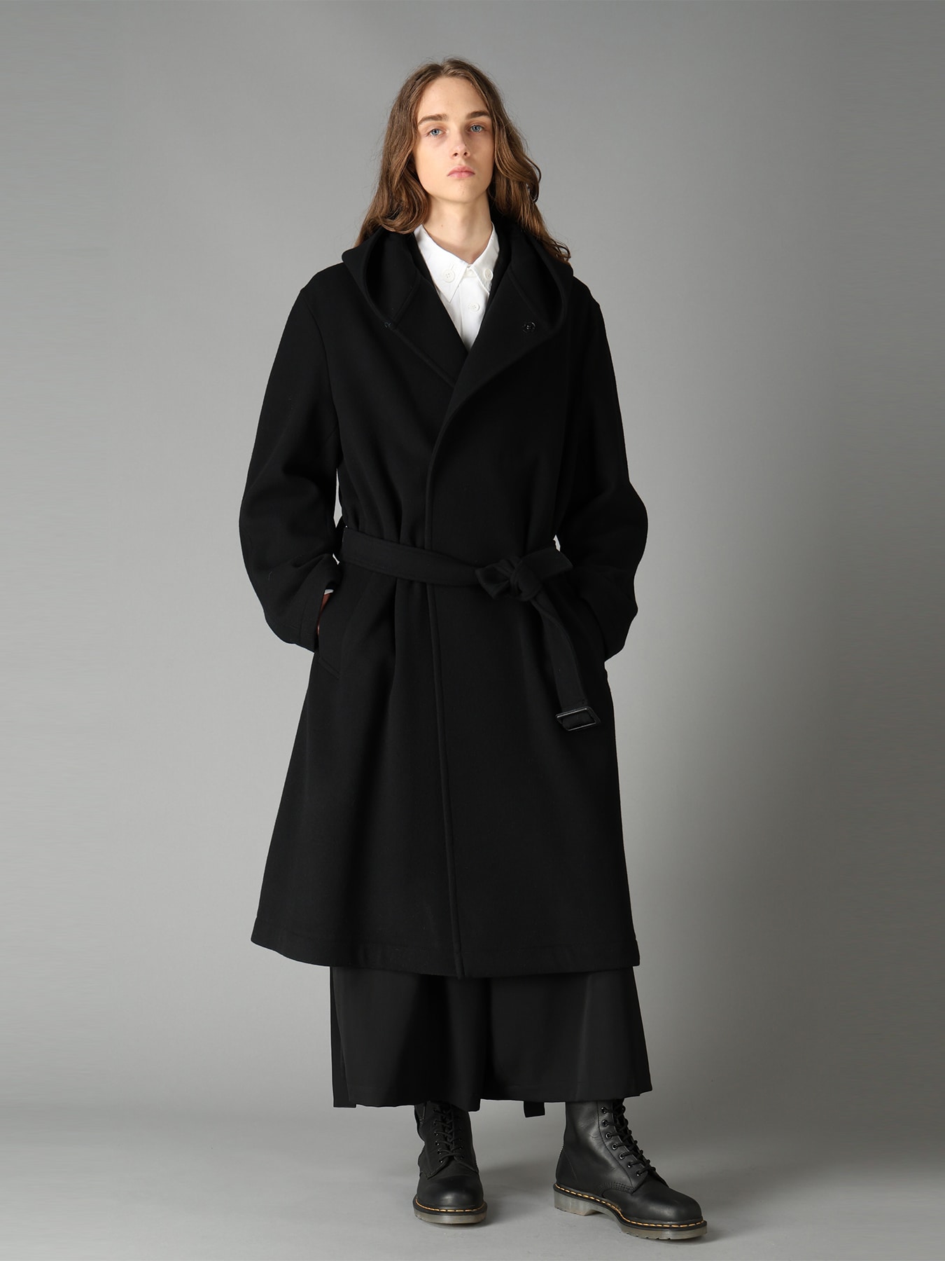 BRUSHED WOOL HOODED COAT