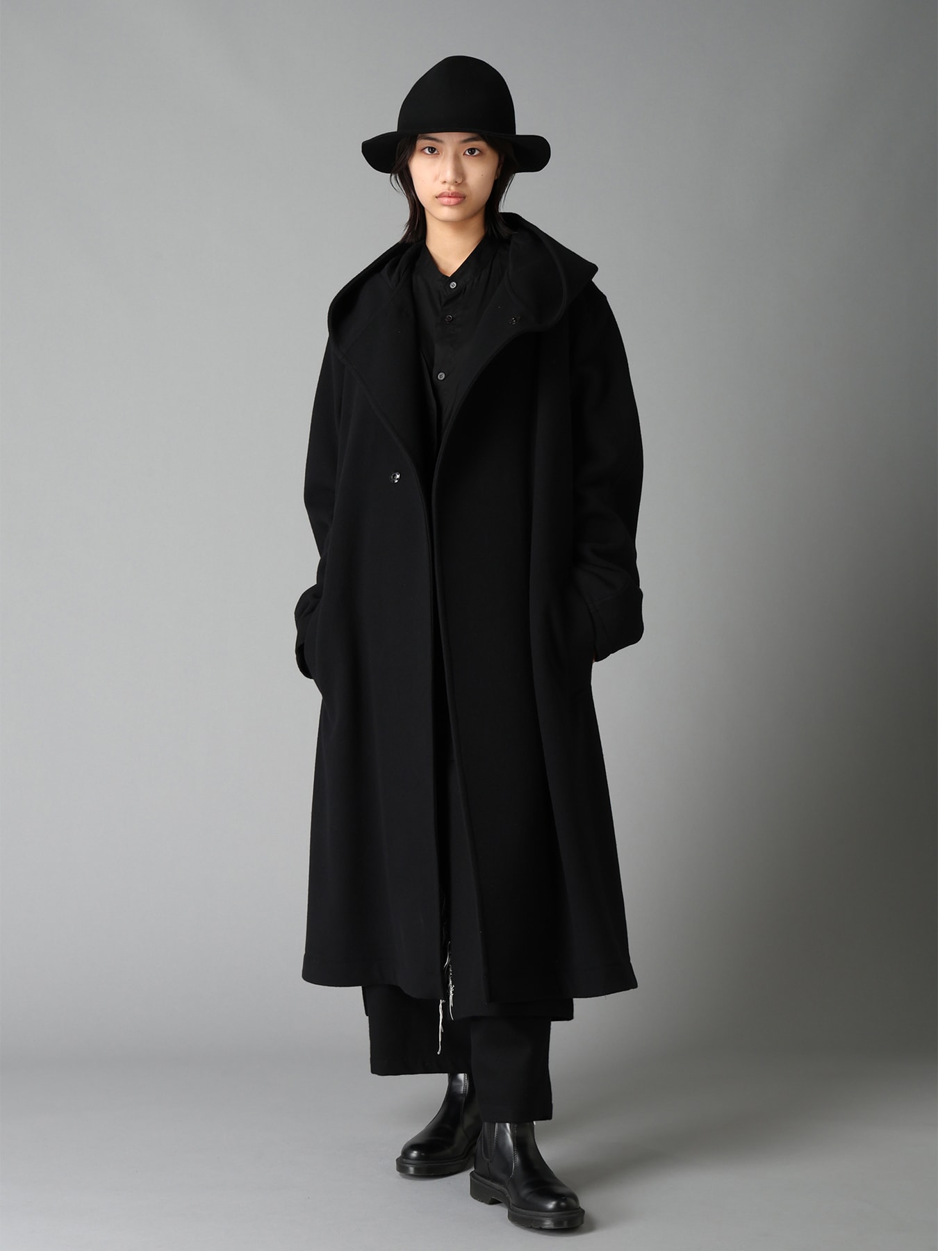 BRUSHED WOOL HOODED COAT