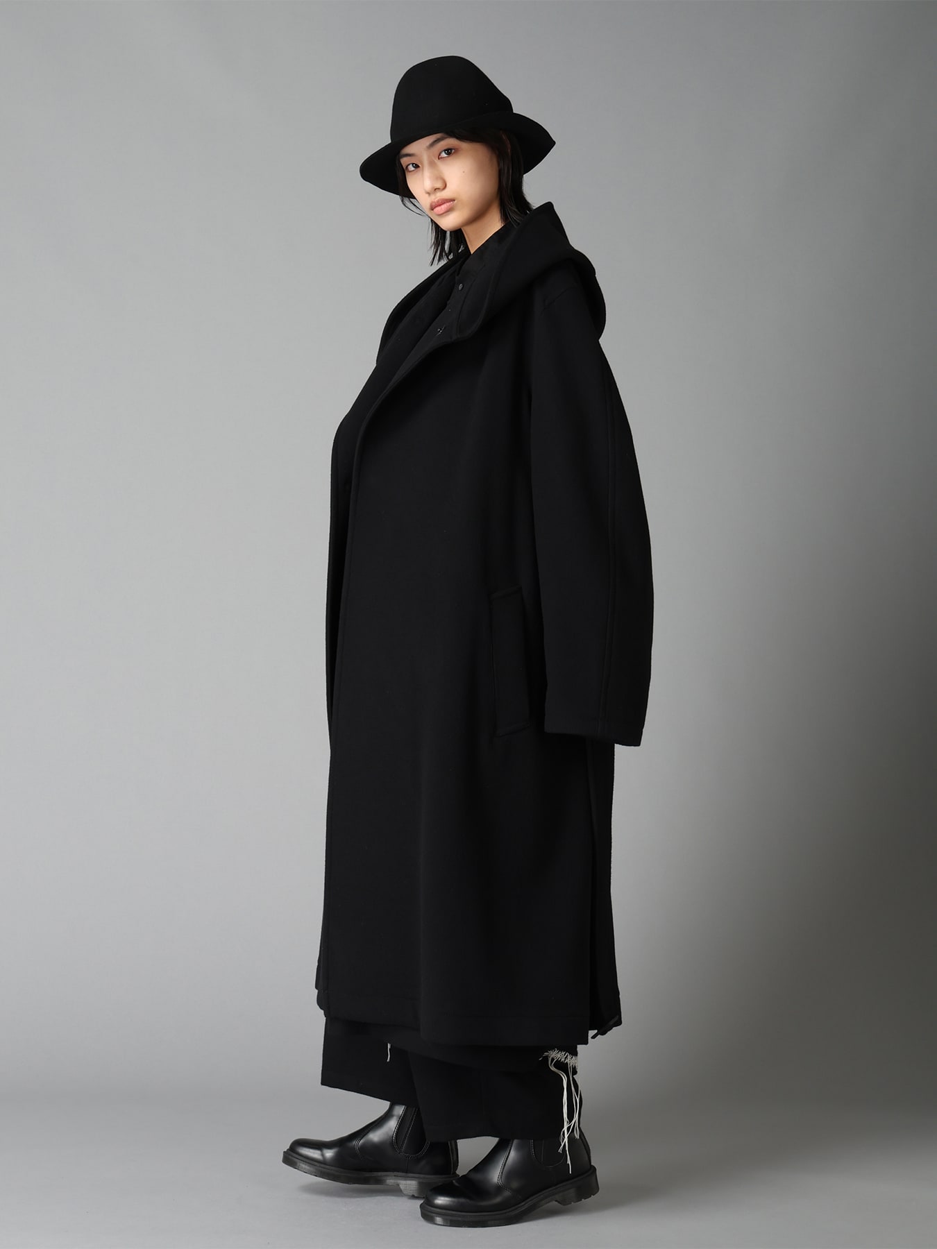 BRUSHED WOOL HOODED COAT