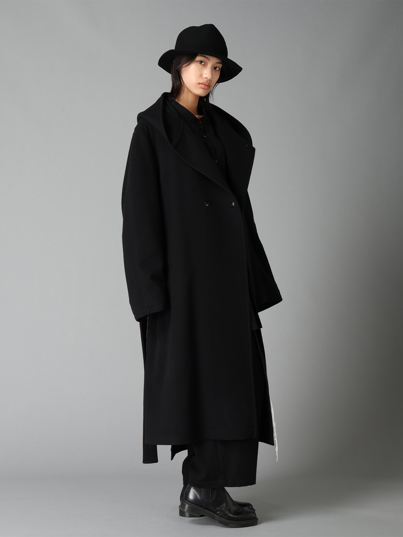 BRUSHED WOOL HOODED COAT