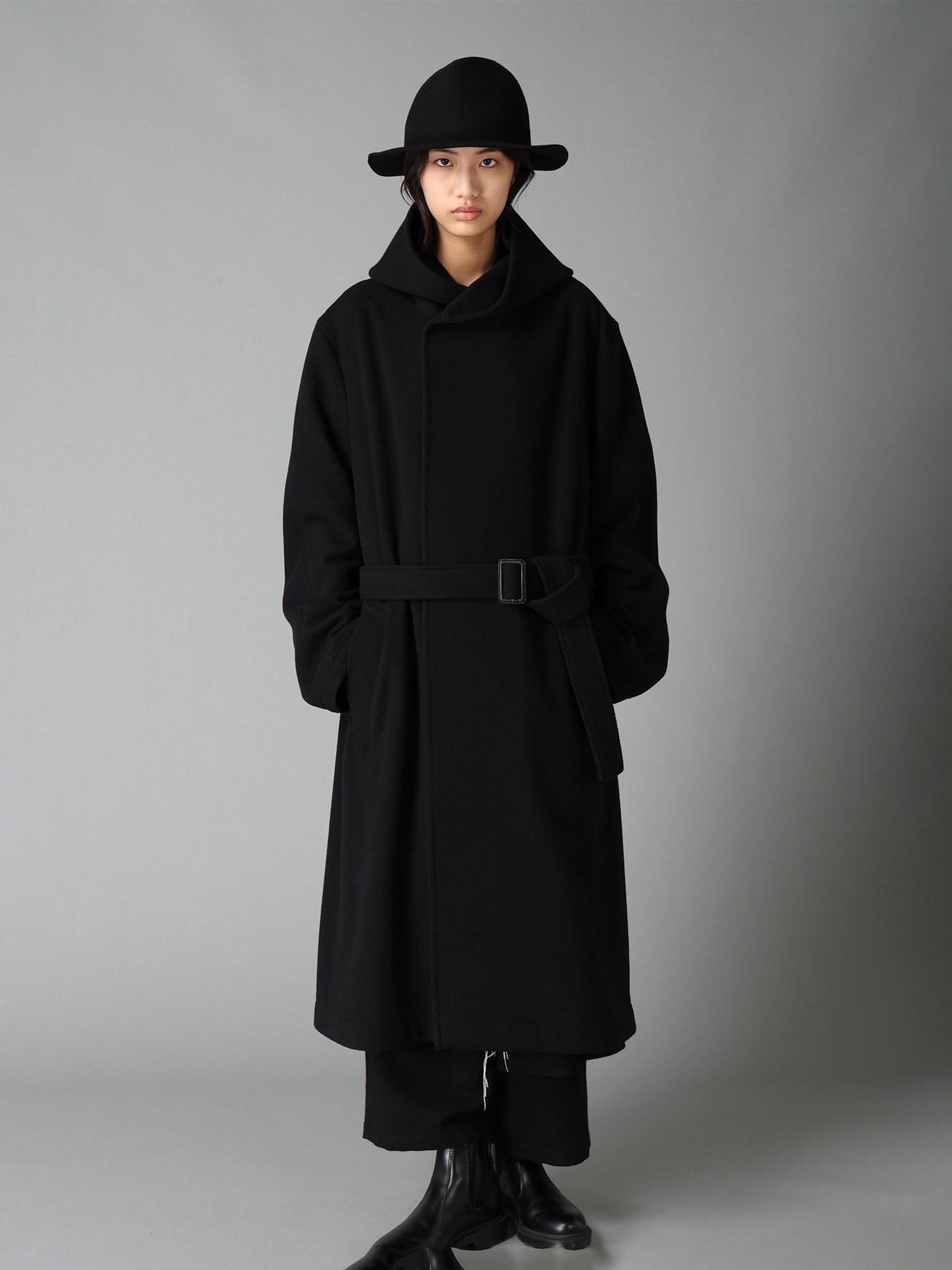 BRUSHED WOOL HOODED COAT