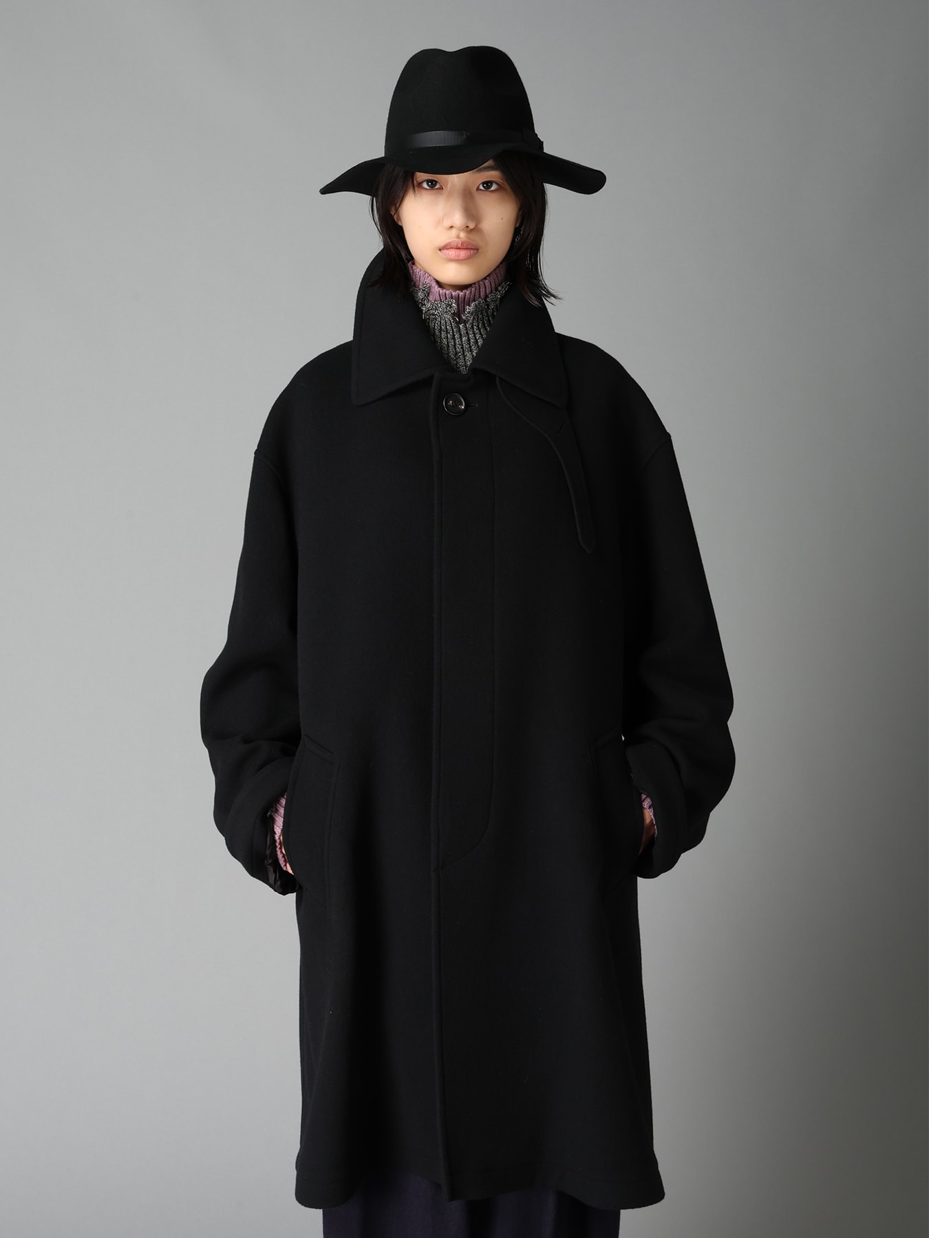 BRUSHED WOOL CONCEALED PLACKET COAT