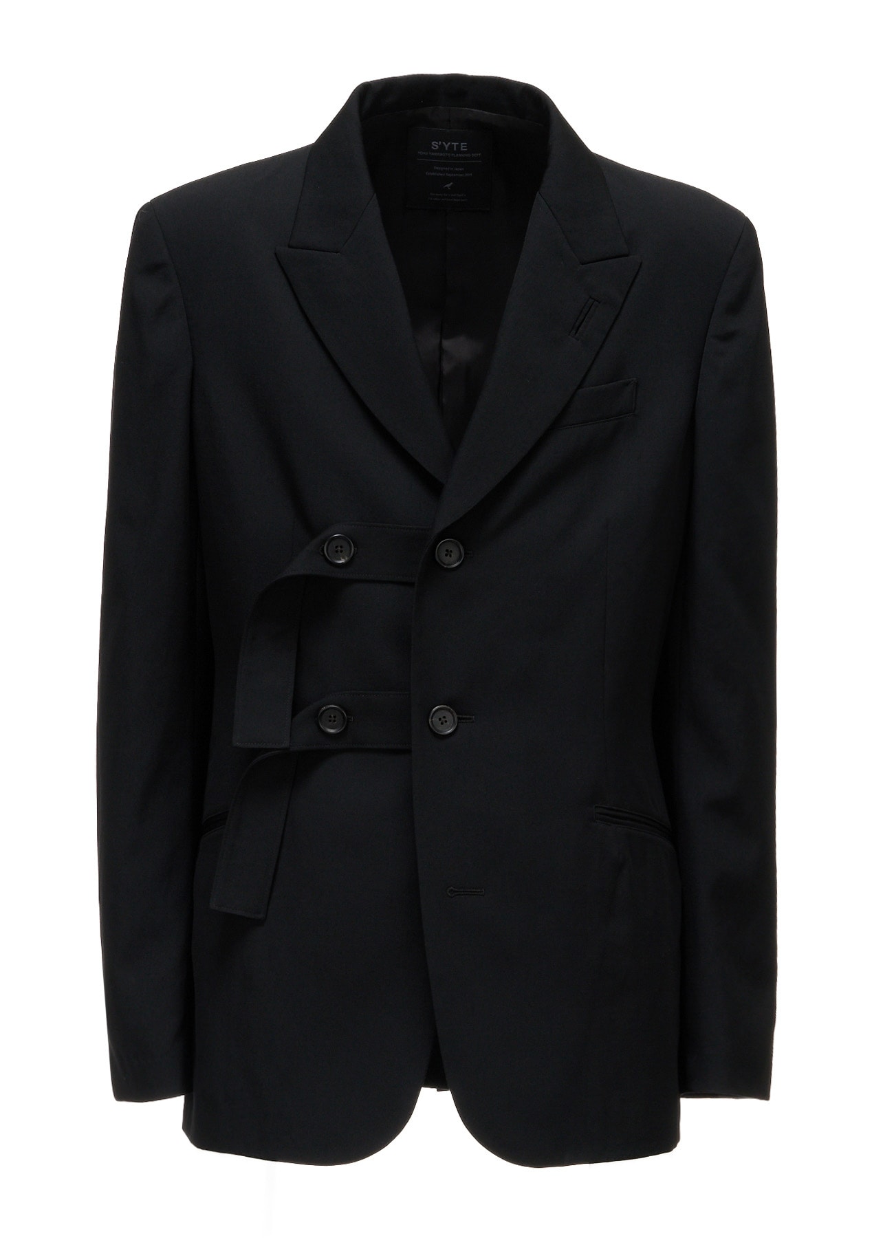 WASHER WOOL GABARDINE PEAK LAPEL BELTED JACKET