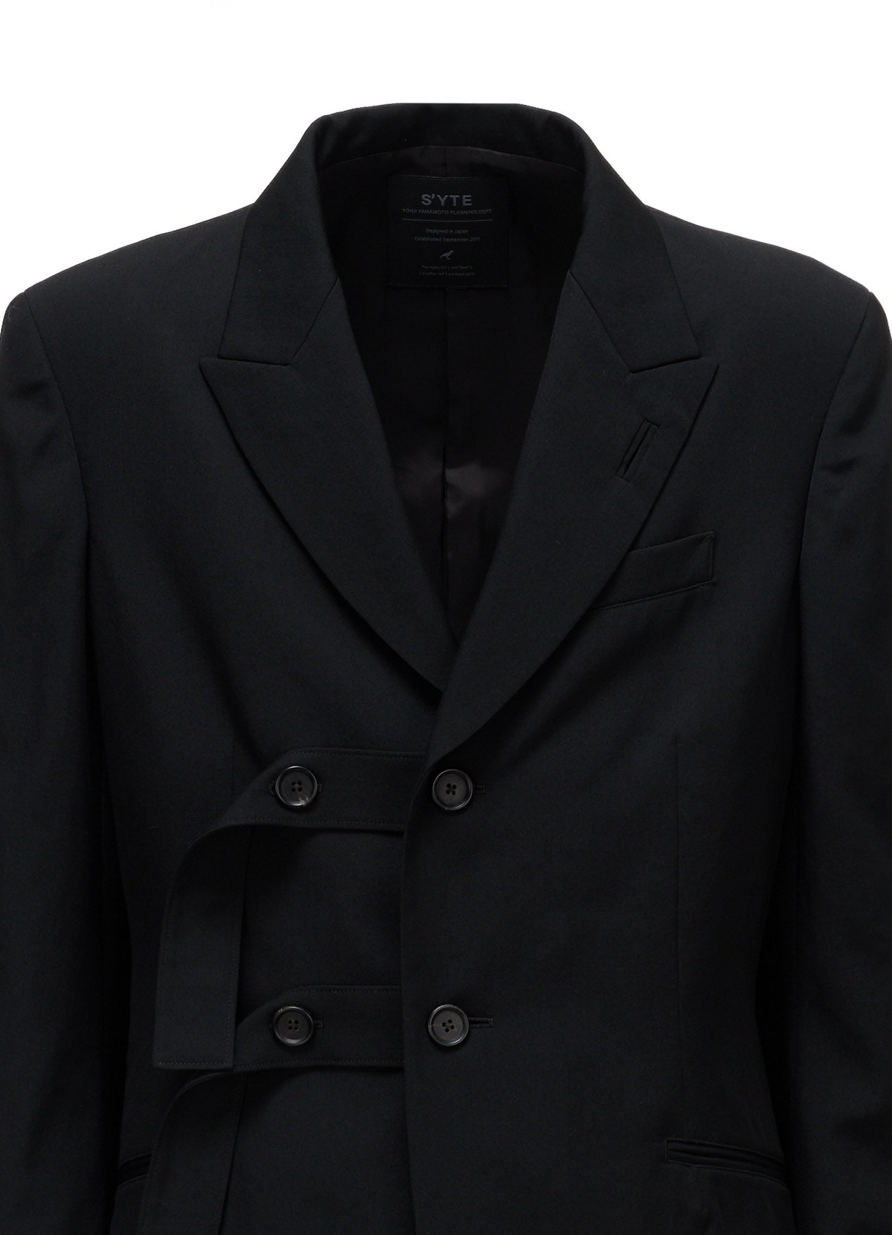 WASHER WOOL GABARDINE PEAK LAPEL BELTED JACKET