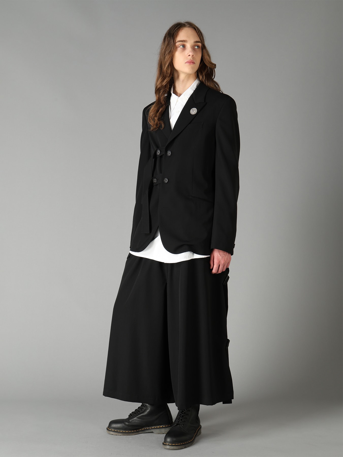 WASHER WOOL GABARDINE PEAK LAPEL BELTED JACKET