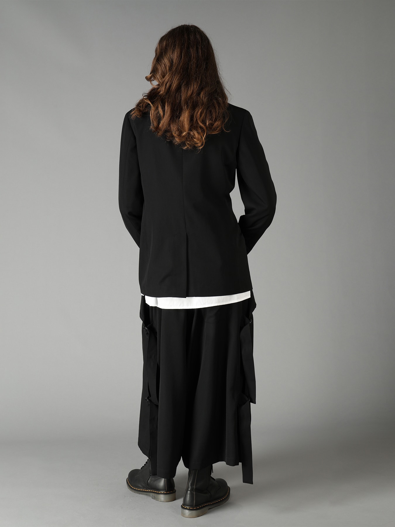 WASHER WOOL GABARDINE PEAK LAPEL BELTED JACKET