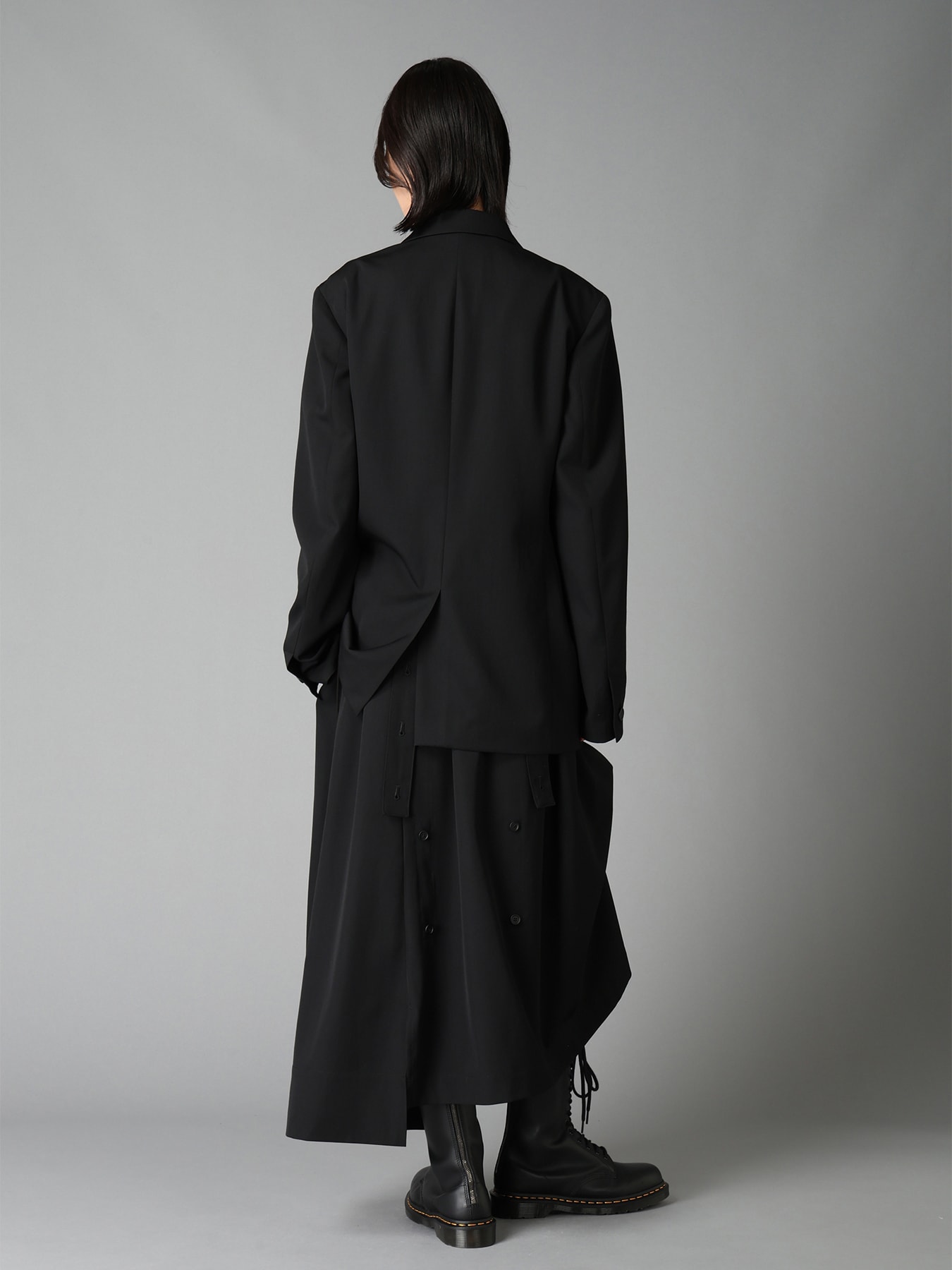 WASHER WOOL GABARDINE PEAK LAPEL BELTED JACKET