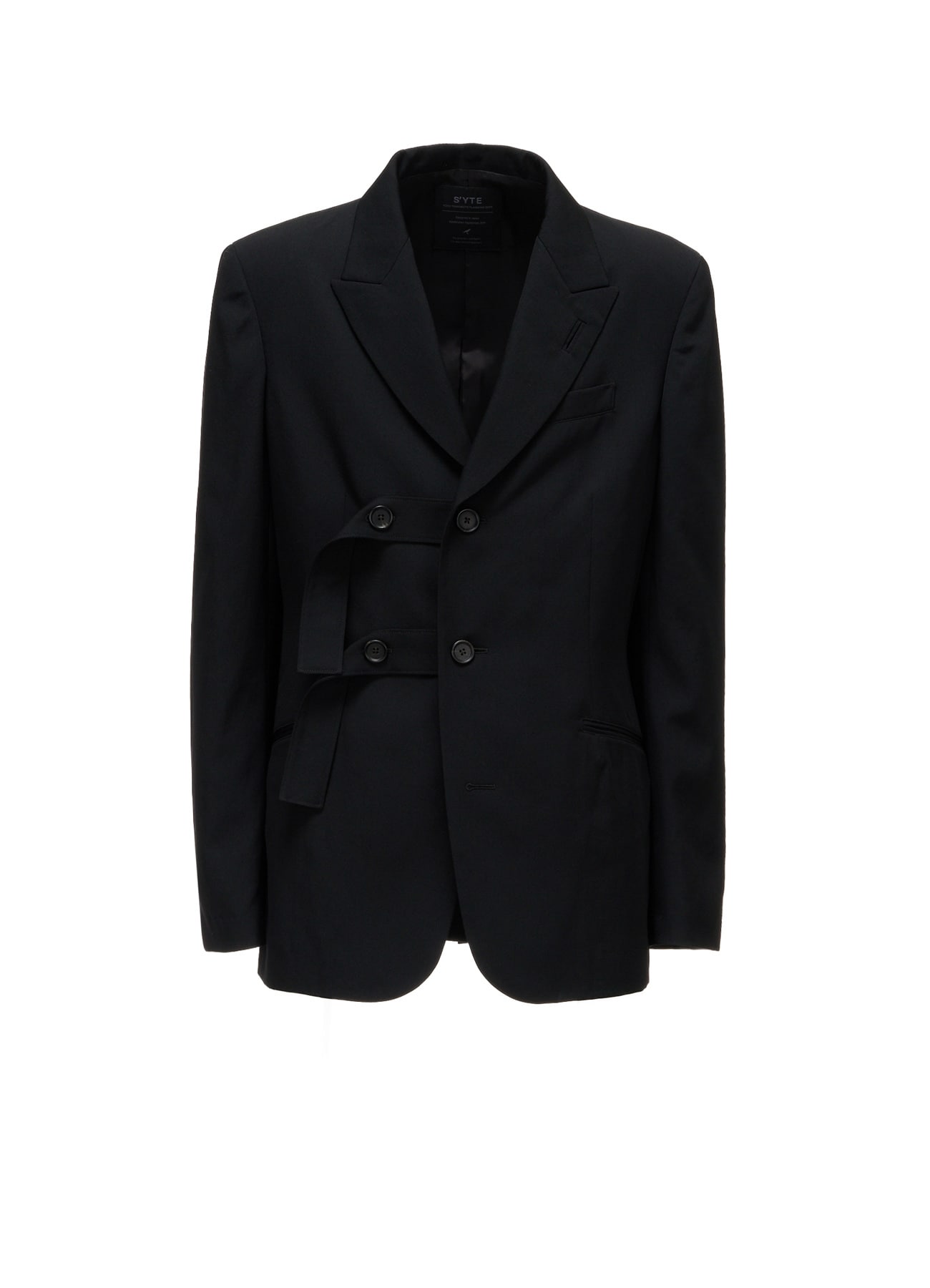 WASHER WOOL GABARDINE PEAK LAPEL BELTED JACKET