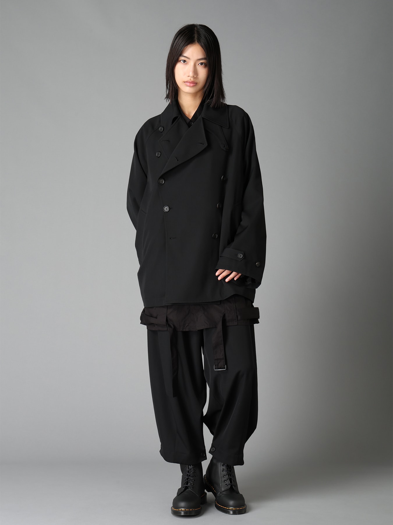 WASHER WOOL GABARDINE NAPOLEON DOUBLE-BREASTED JACKET