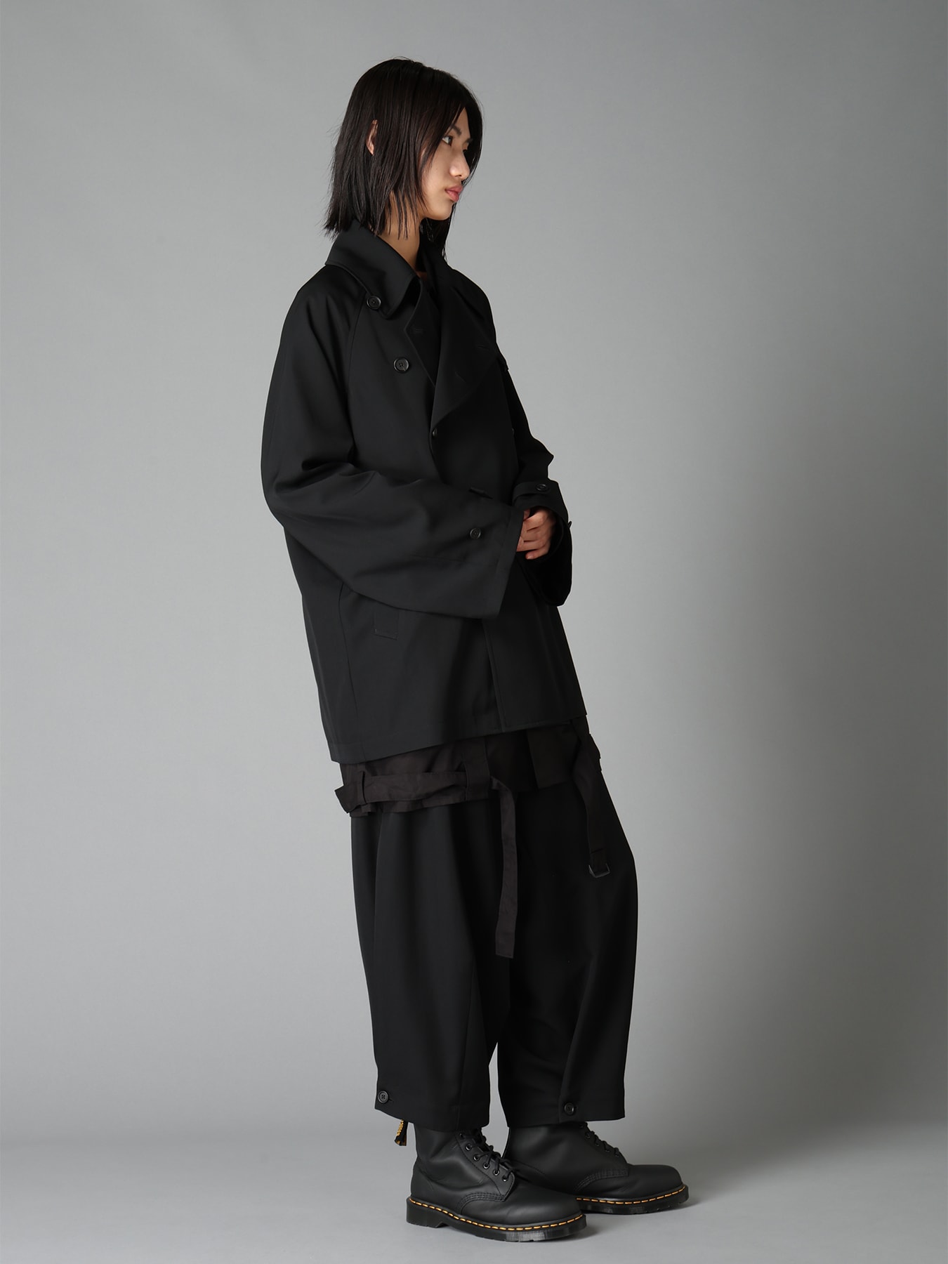 WASHER WOOL GABARDINE NAPOLEON DOUBLE-BREASTED JACKET