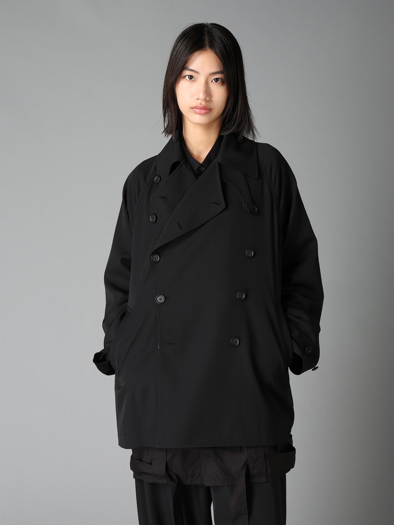 WASHER WOOL GABARDINE NAPOLEON DOUBLE-BREASTED JACKET