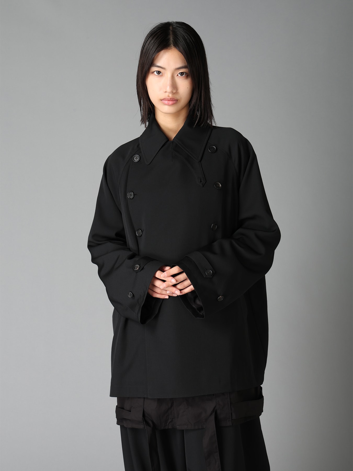 WASHER WOOL GABARDINE NAPOLEON DOUBLE-BREASTED JACKET