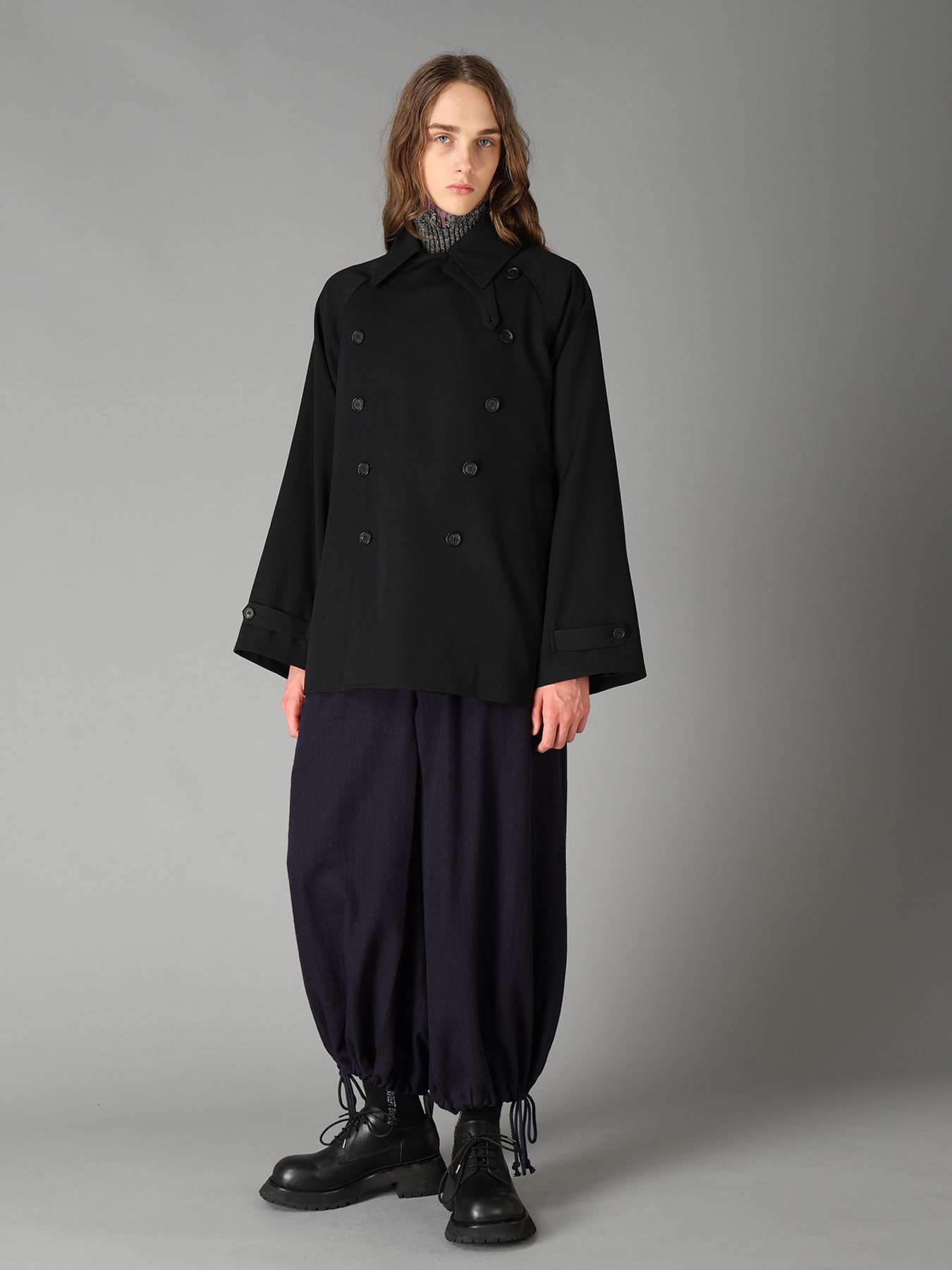 WASHER WOOL GABARDINE NAPOLEON DOUBLE-BREASTED JACKET