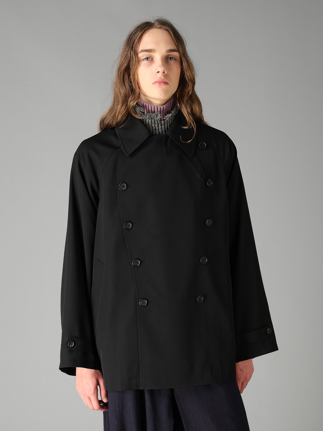 WASHER WOOL GABARDINE NAPOLEON DOUBLE-BREASTED JACKET