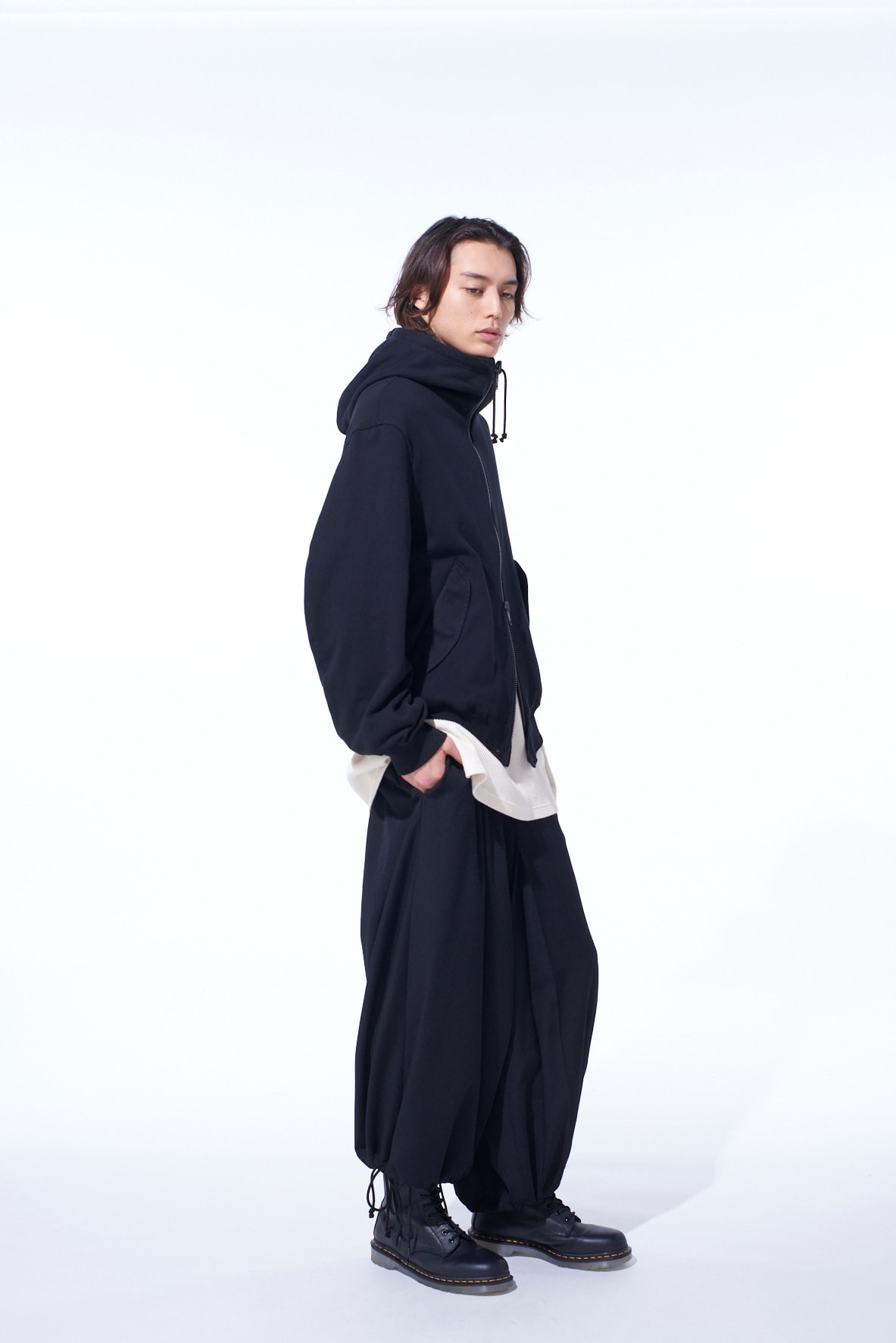 WASHER WOOL GABARDINE HAKAMA BALLOON PANTS