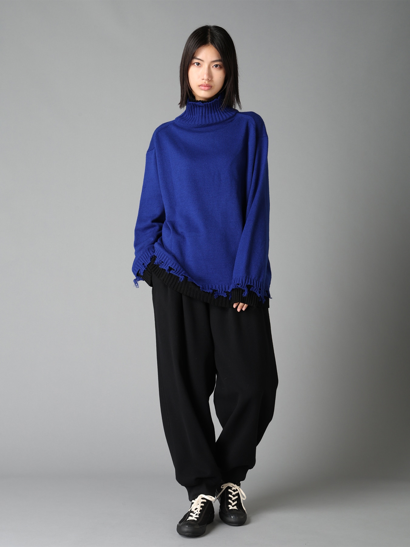 BRUSHED WOOL RIB HEM PANTS