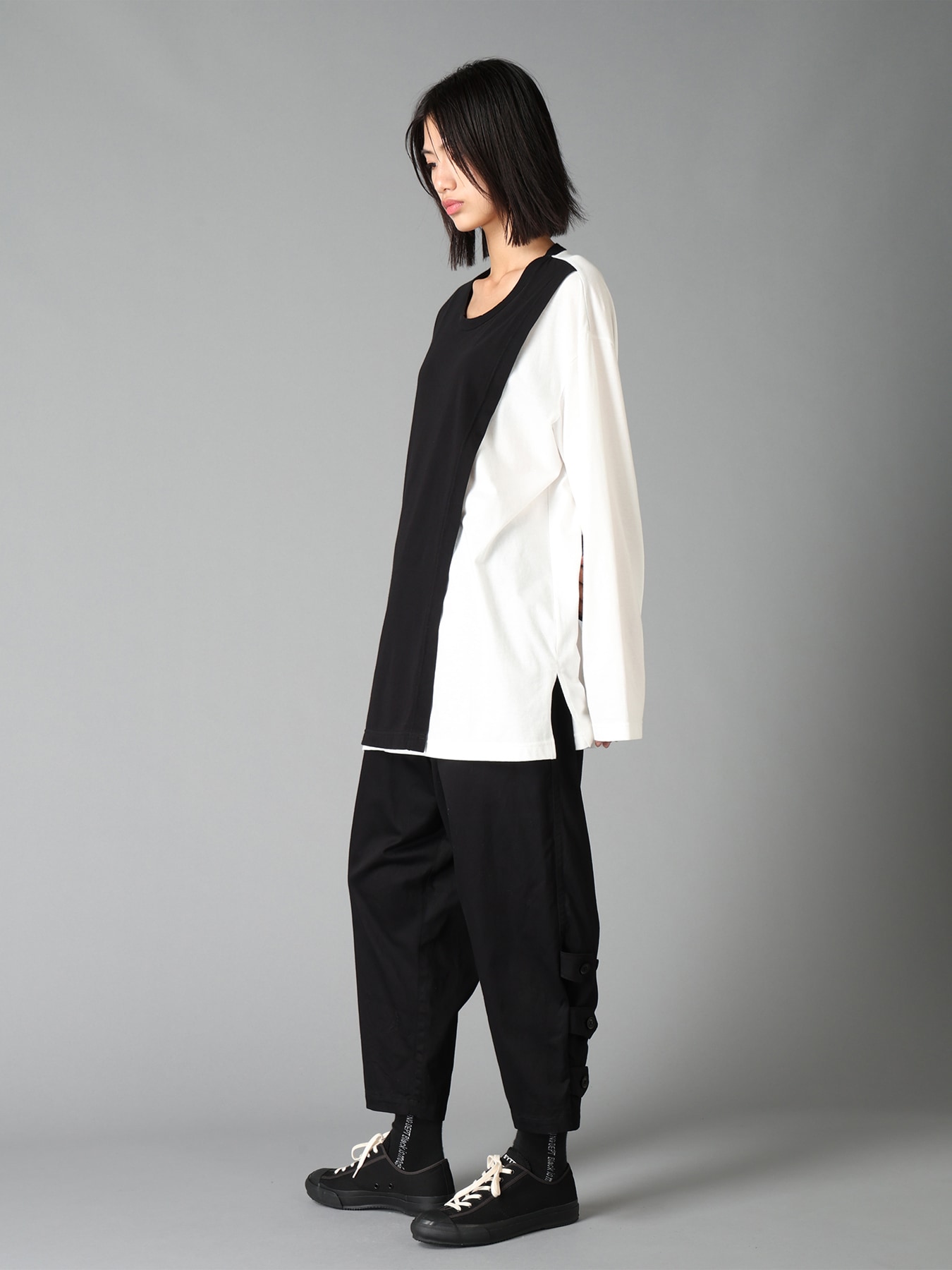 20/COTTON TWILL BELTED HEM DETAIL PANTS