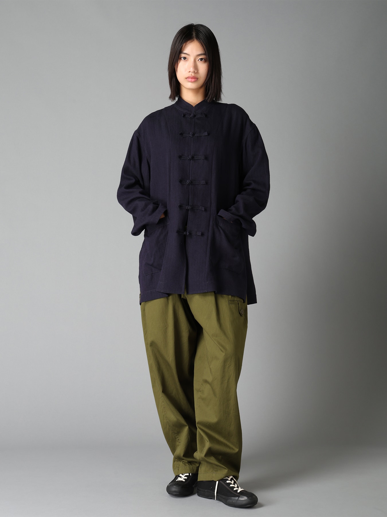 20/COTTON TWILL TAB DETAIL STRAIGHT PANTS