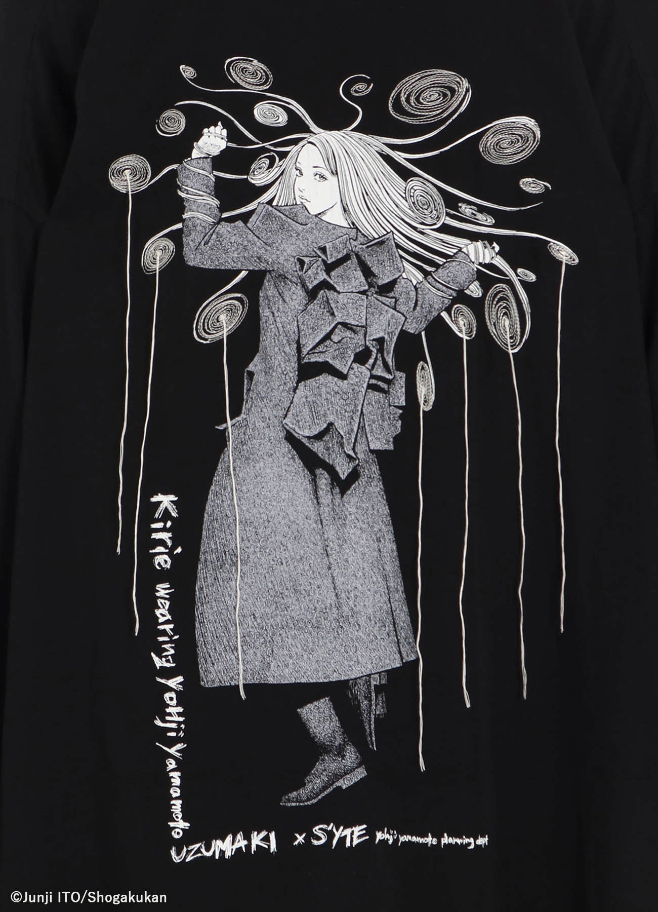 S'YTE × Junji ITO -UZUMAKI- KIRIE WEARING YOHJI YAMAMOTO DRAPE COAT