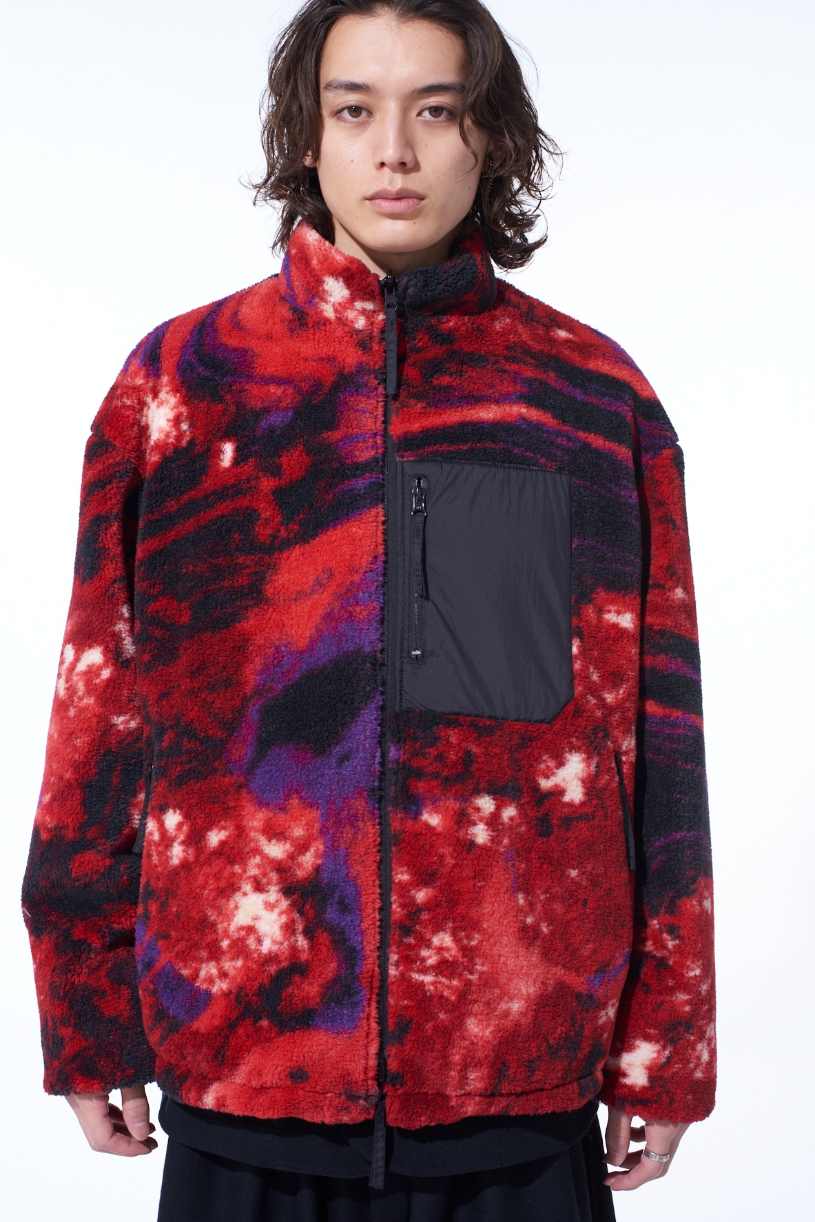 S'YTE X TAION REVERSIBLE QUILTED RED PRINTED FLEECE JACKET(S Black