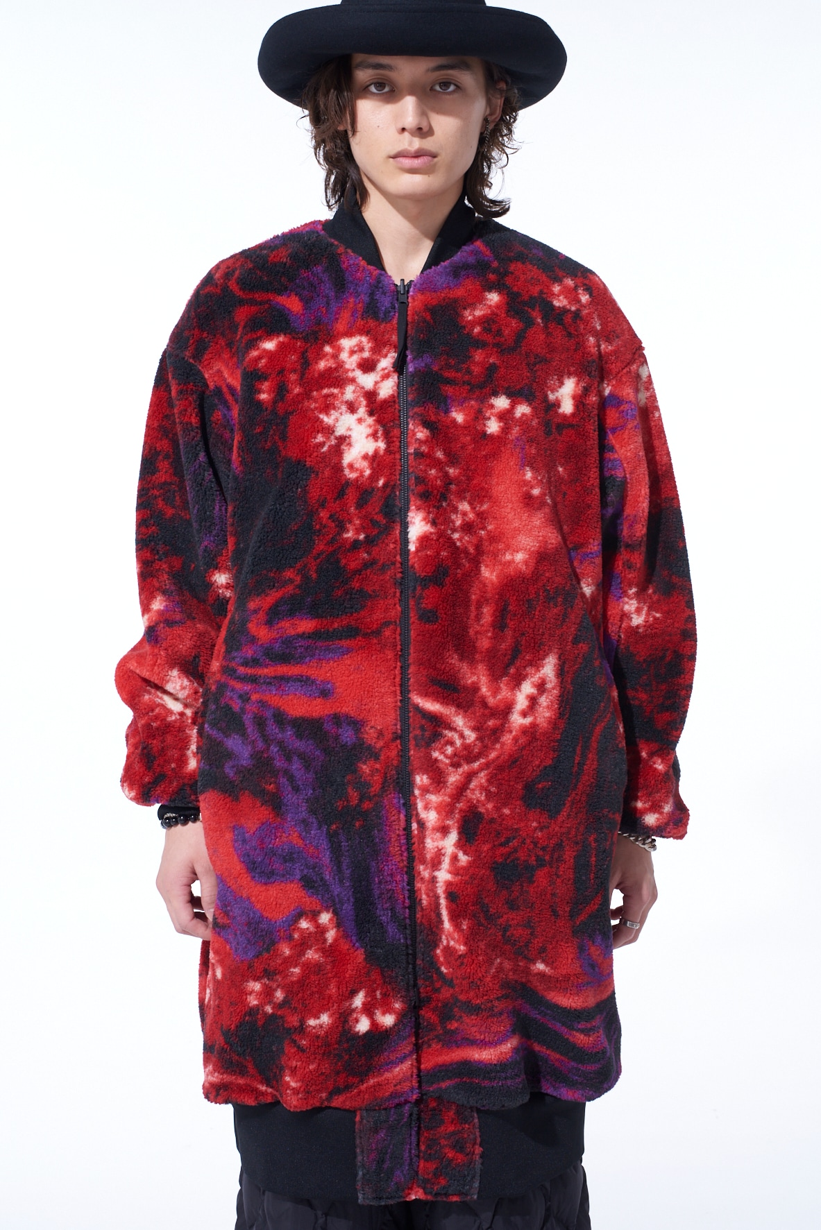 S'YTE X TAION REVERSIBLE LONG BOMBER JACKET WITH RED PRINTED
