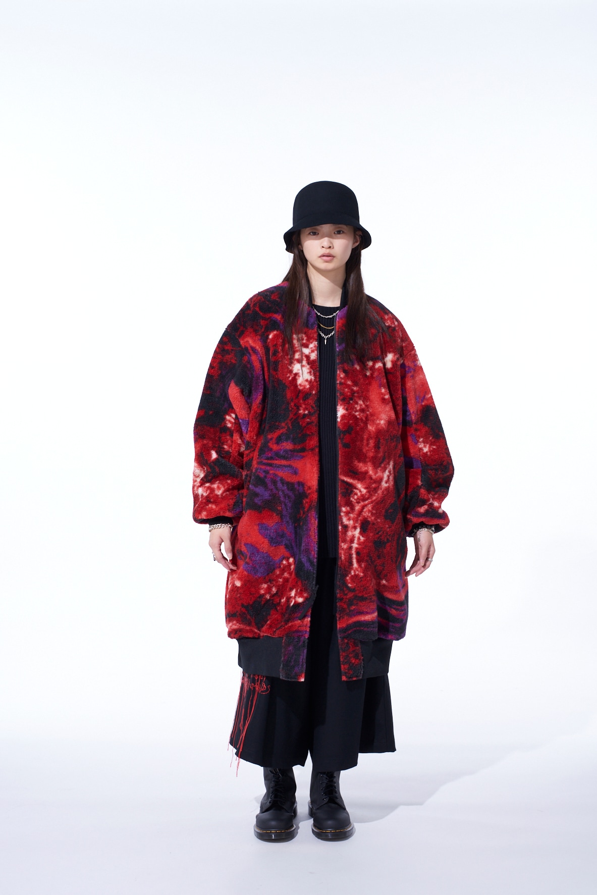 S'YTE X TAION REVERSIBLE LONG BOMBER JACKET WITH RED PRINTED