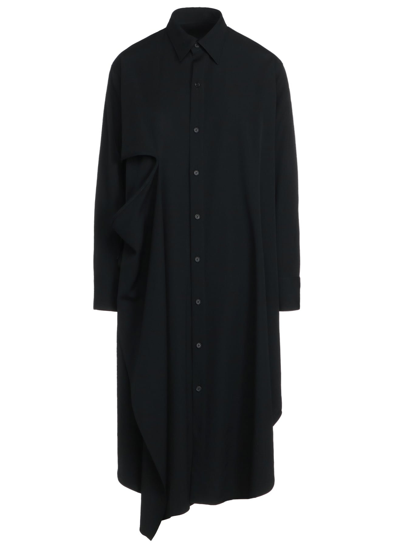 WASHER FINISHED WOOL GABARDINE SHIRT DRESS WITH DOUBLE-TAILORED 