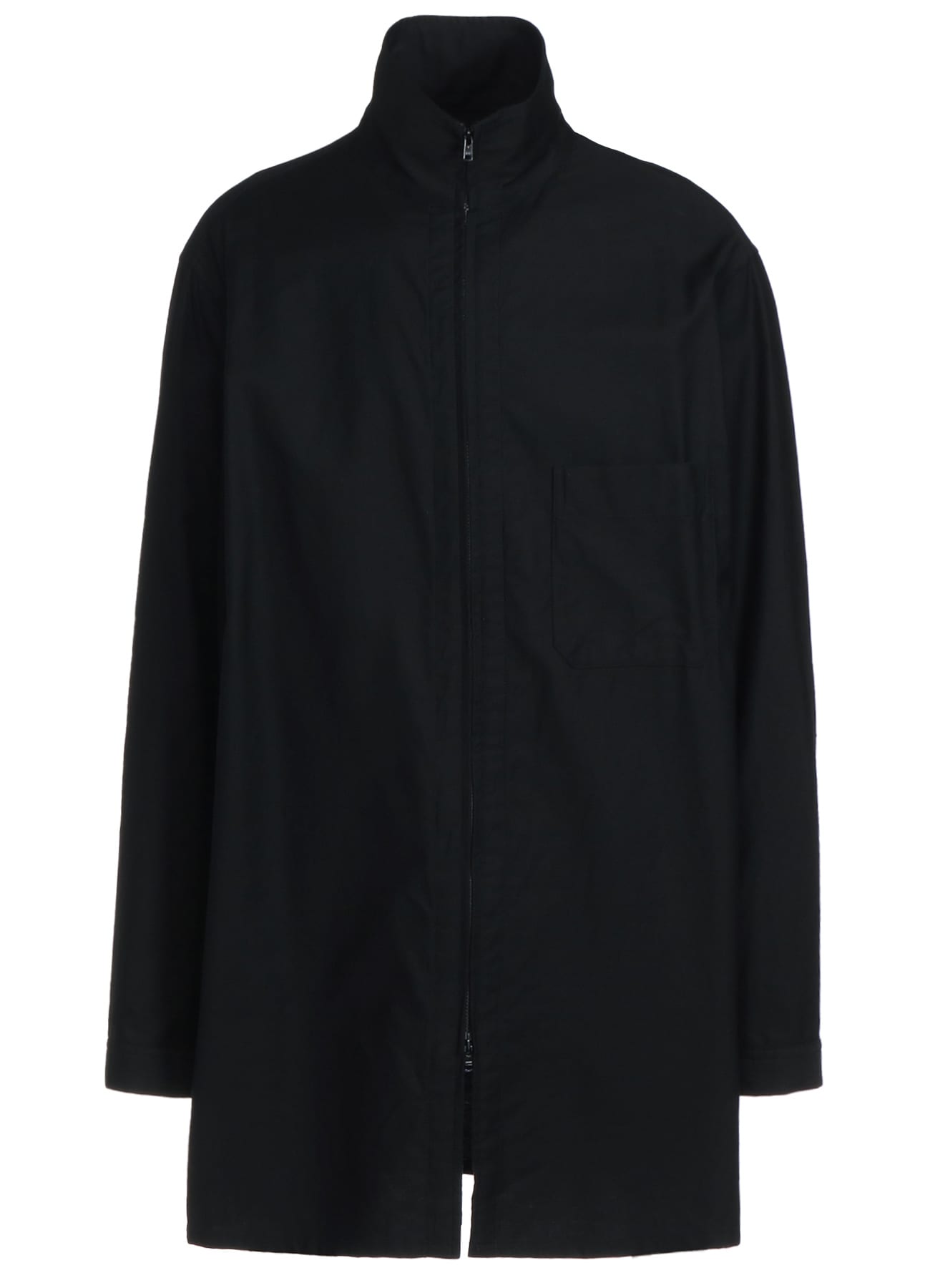 COTTON TWILL STAND COLLAR SHIRTS WITH ZIP DESIGN(M Black): S'YTE 