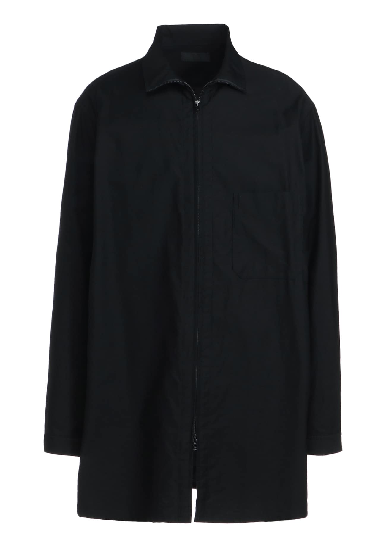 COTTON TWILL STAND COLLAR SHIRTS WITH ZIP DESIGN(M Black): S'YTE 
